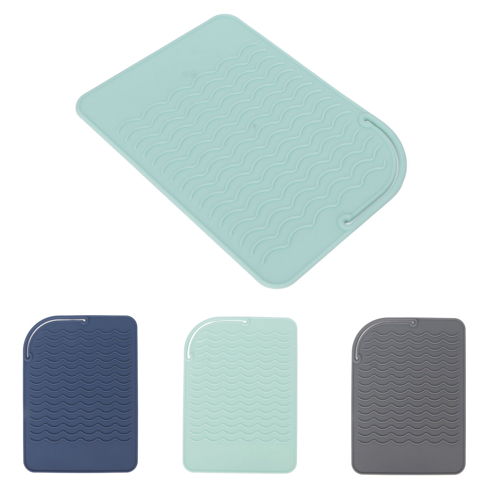 Heat Insulation Silicone Mat, Portable Heat Resistant Silicone Mat  Corrugated Pattern Soft For Curling Stick Blue,Green,Grey 