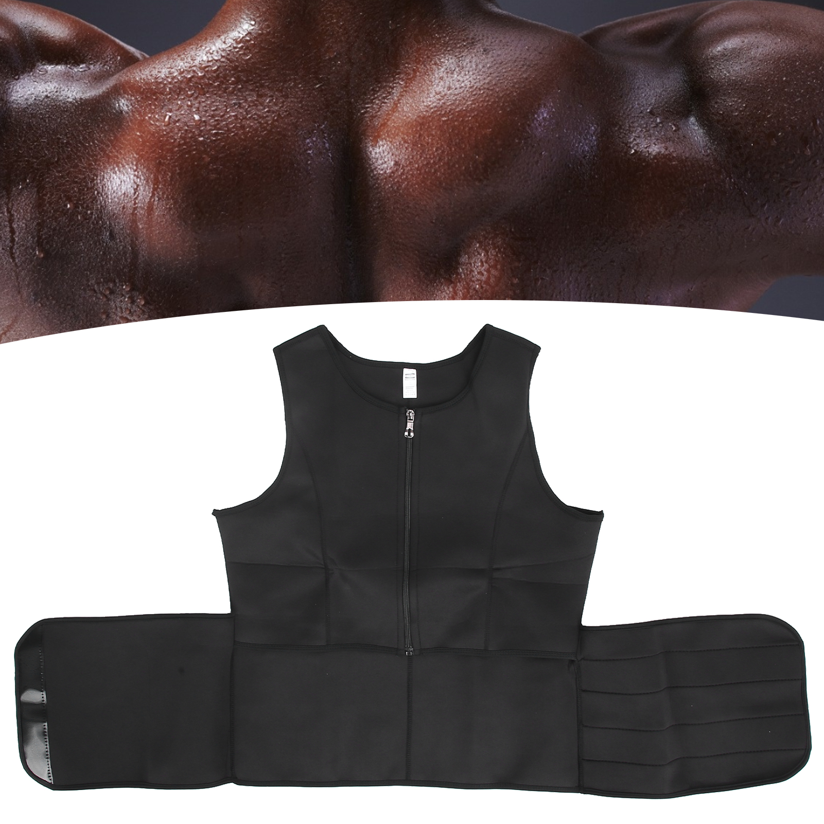 Men Hook && Loop Sweat Vest Body Shapewear Waist Trainer Sports Fitness S ECA