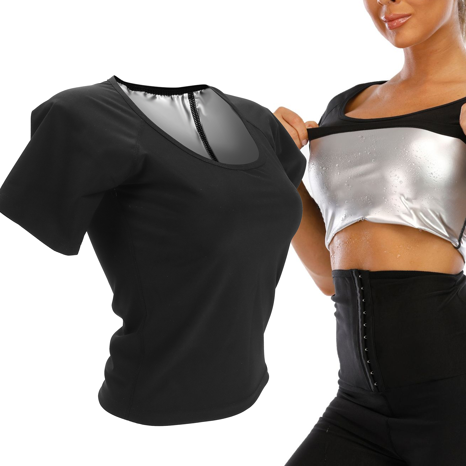 Women's Workout Sweat Fitness Shirt Weight Loss Body Shape Shirt Sports Slim ECA