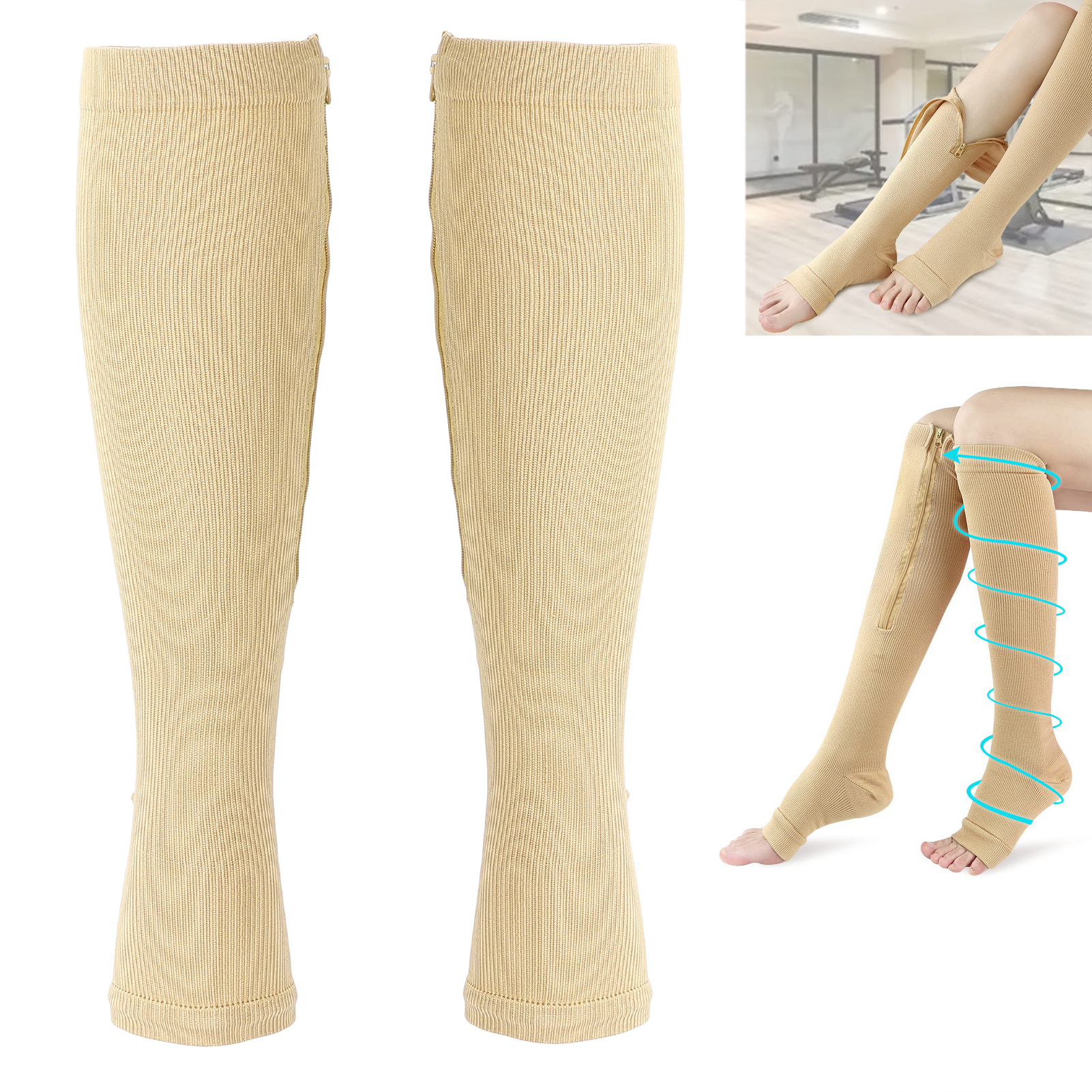 Breathable Compression Stockings Zipper Design Knee High Length Sports Press HR6 - Picture 23 of 28