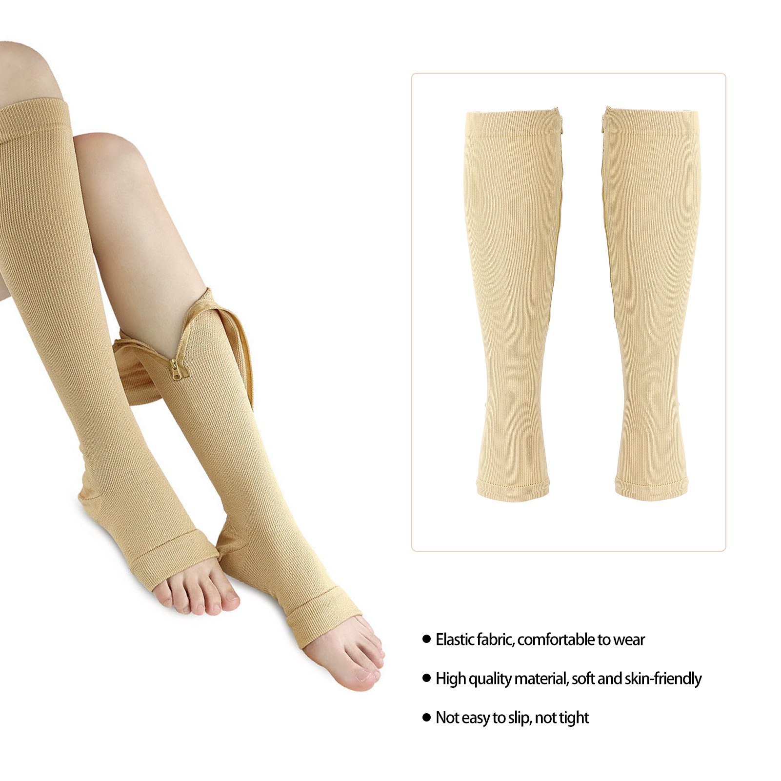 Breathable Compression Stockings Zipper Design Knee High Length Sports Press HR6 - Picture 24 of 28