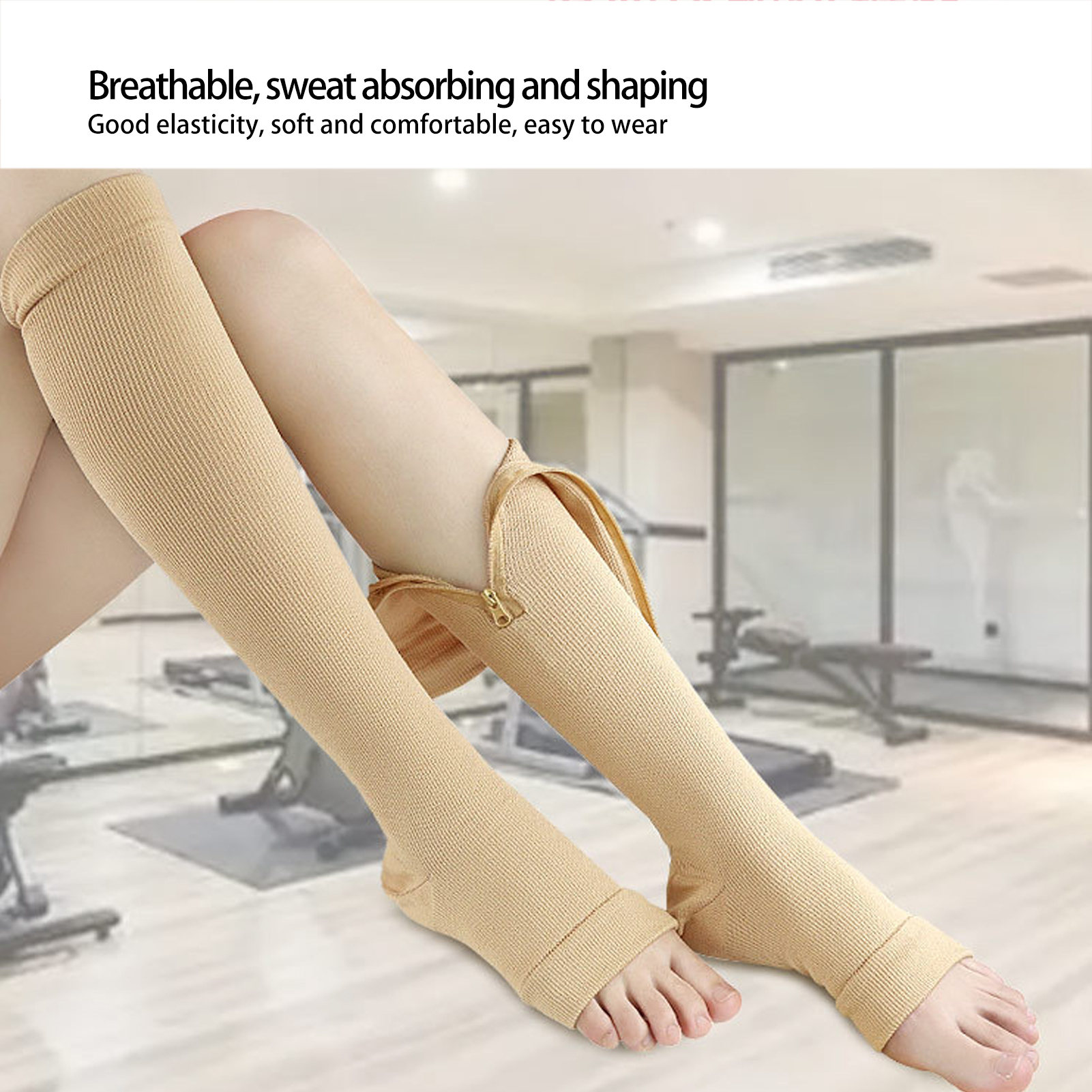 Breathable Compression Stockings Zipper Design Knee High Length Sports Press HR6 - Picture 28 of 28