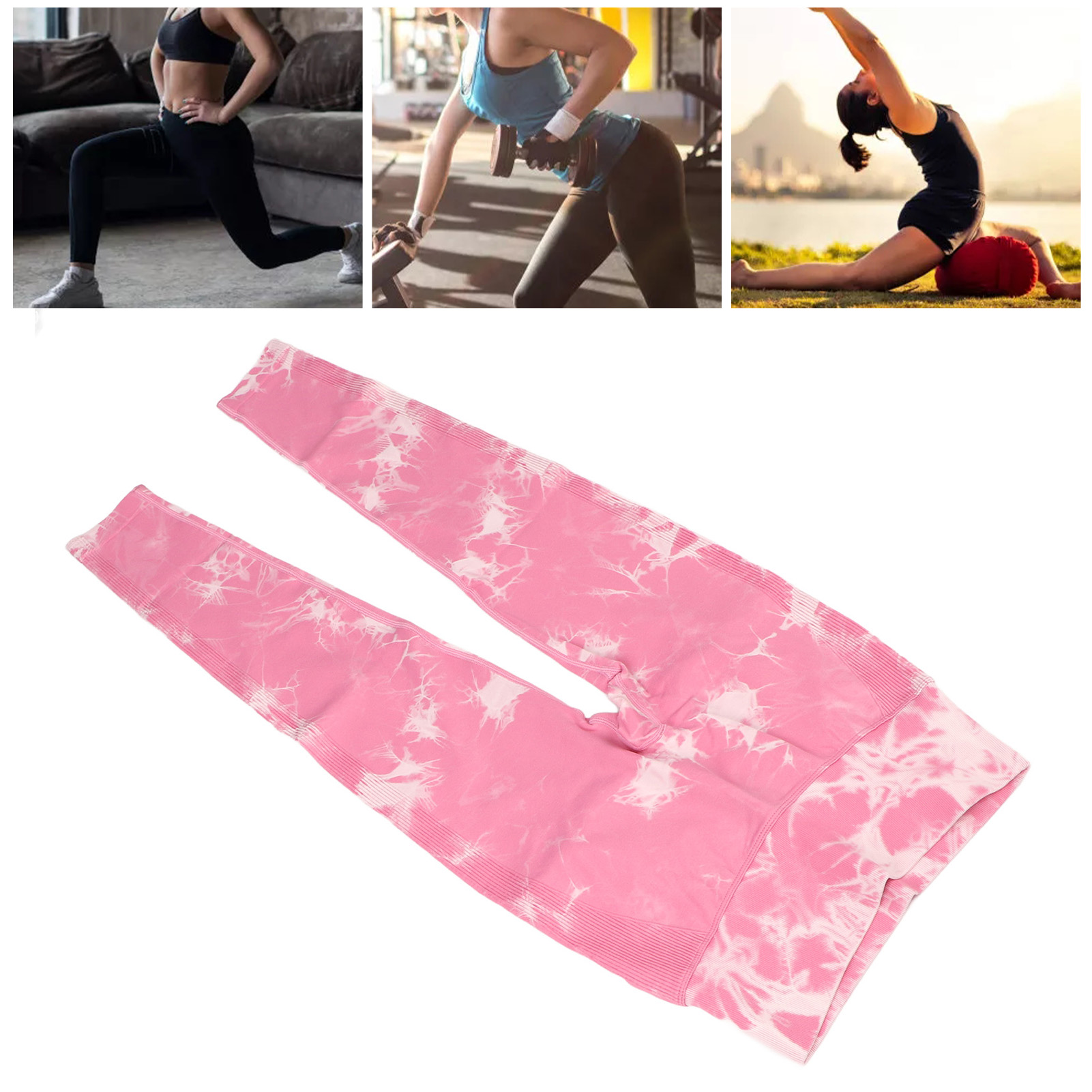 Women Yoga Leggings Tie Dye High Waisted Quick Drying Seamless Tight Pink Sp GF0 - Picture 30 of 31