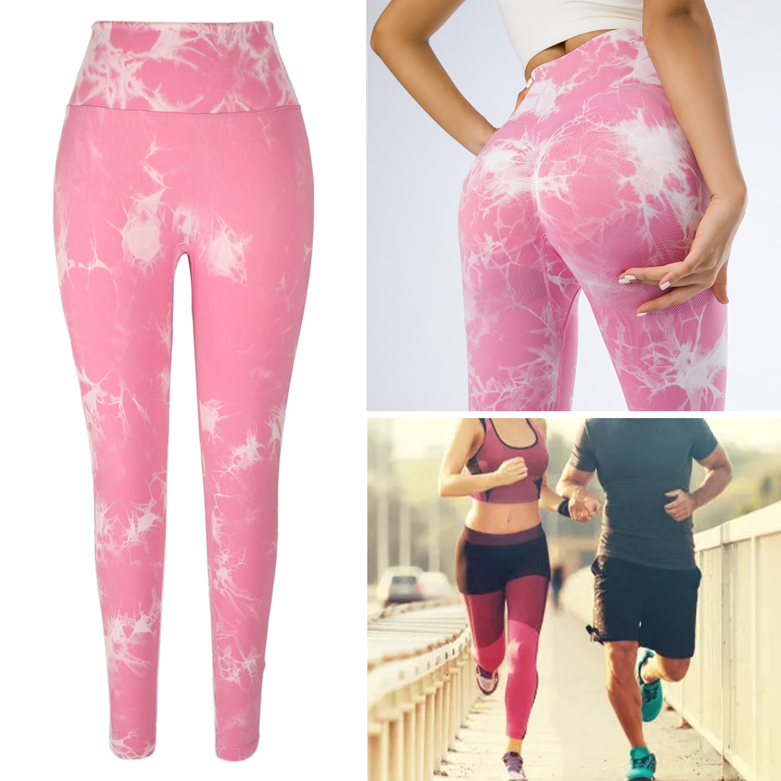 Women Yoga Leggings Tie Dye High Waisted Quick Drying Seamless Tight Pink Sp GF0 - Picture 31 of 31