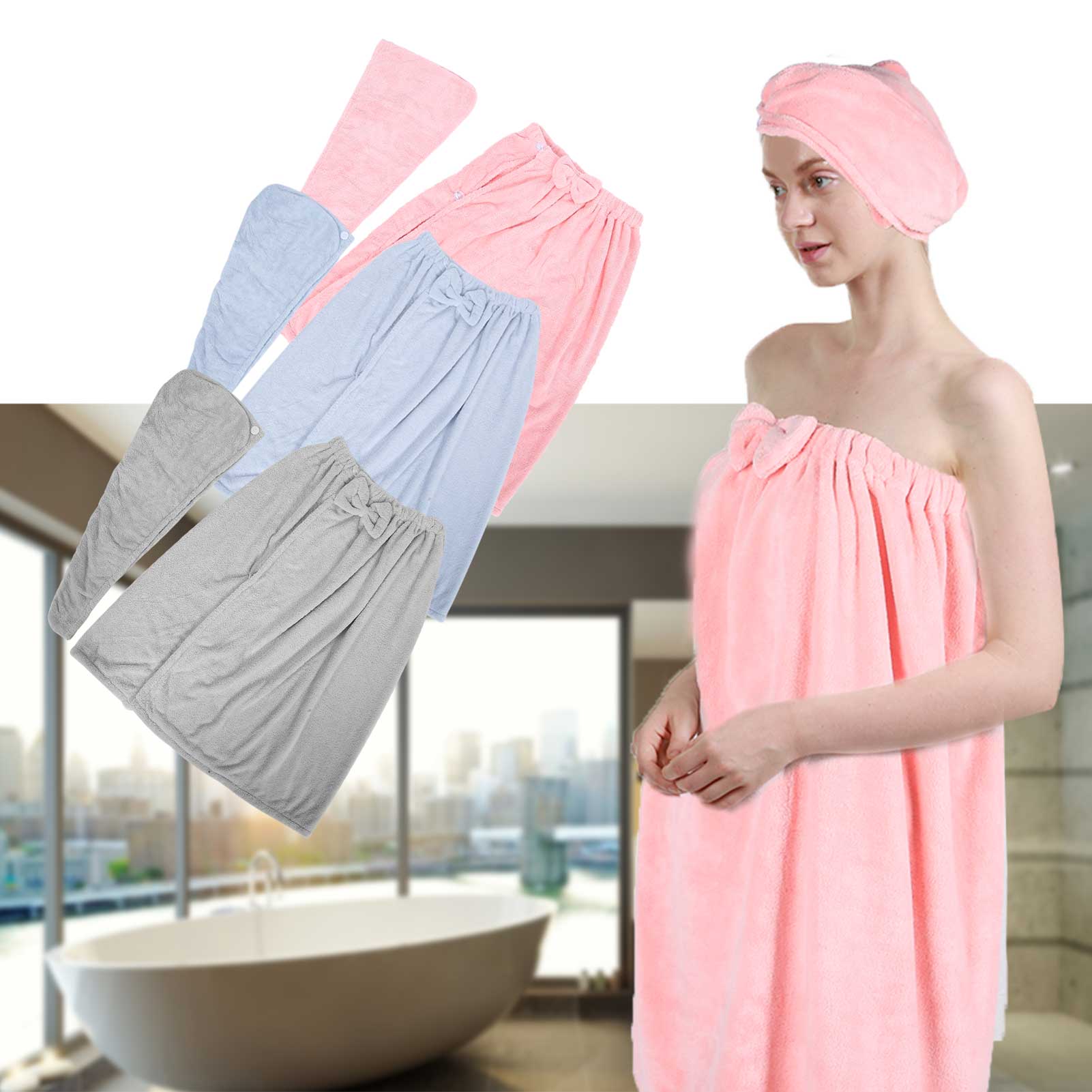 Bath Towel Wrap Coral Fleece Spa Women Adjustable Shower Wrap With Hat For H NHE - Picture 21 of 28