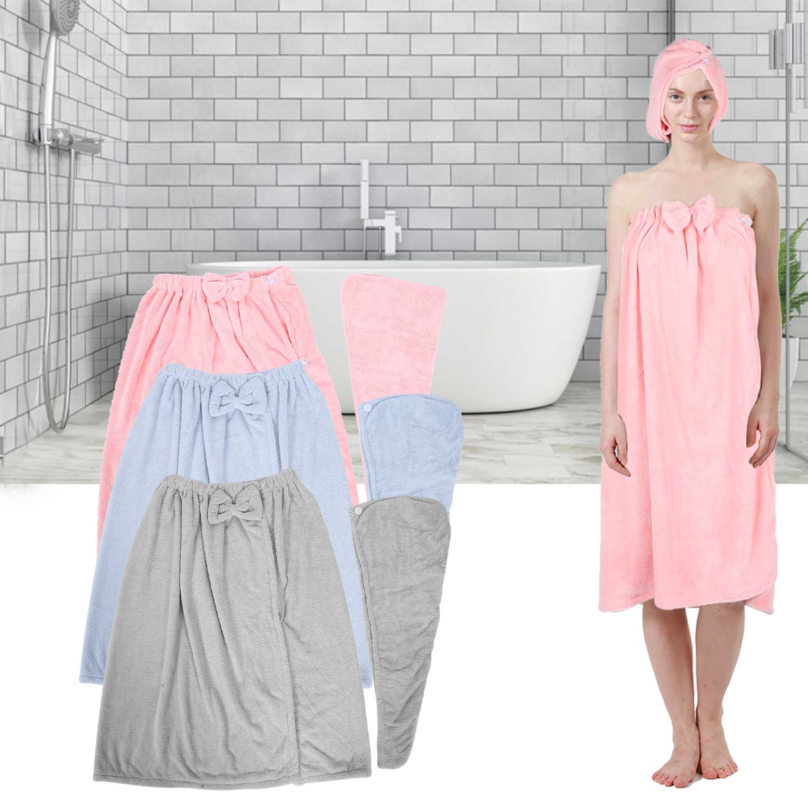 Bath Towel Wrap Coral Fleece Spa Women Adjustable Shower Wrap With Hat For H NHE - Picture 23 of 28