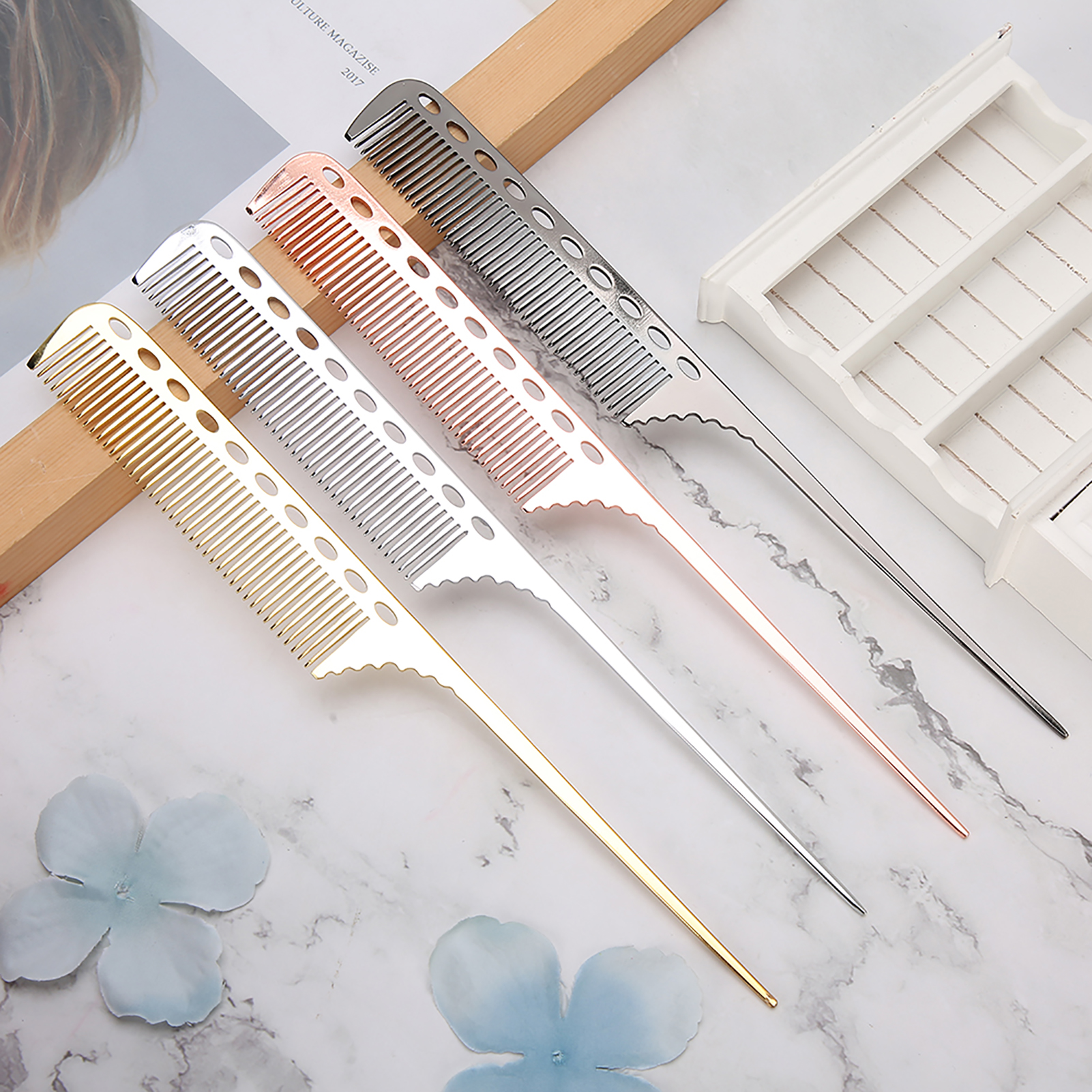 Salon Rattenschwanz Haarkamm Herren Damen Stylingkamm Profi Friseur Aluminium HAO - Bild 13 von 20