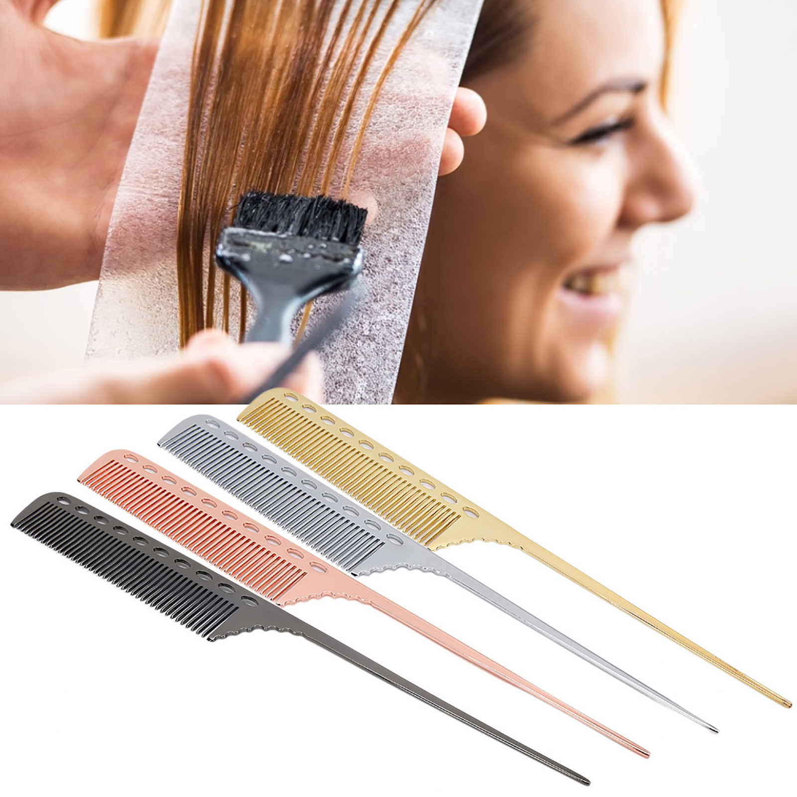 Salon Rattenschwanz Haarkamm Herren Damen Stylingkamm Profi Friseur Aluminium HAO - Bild 19 von 20