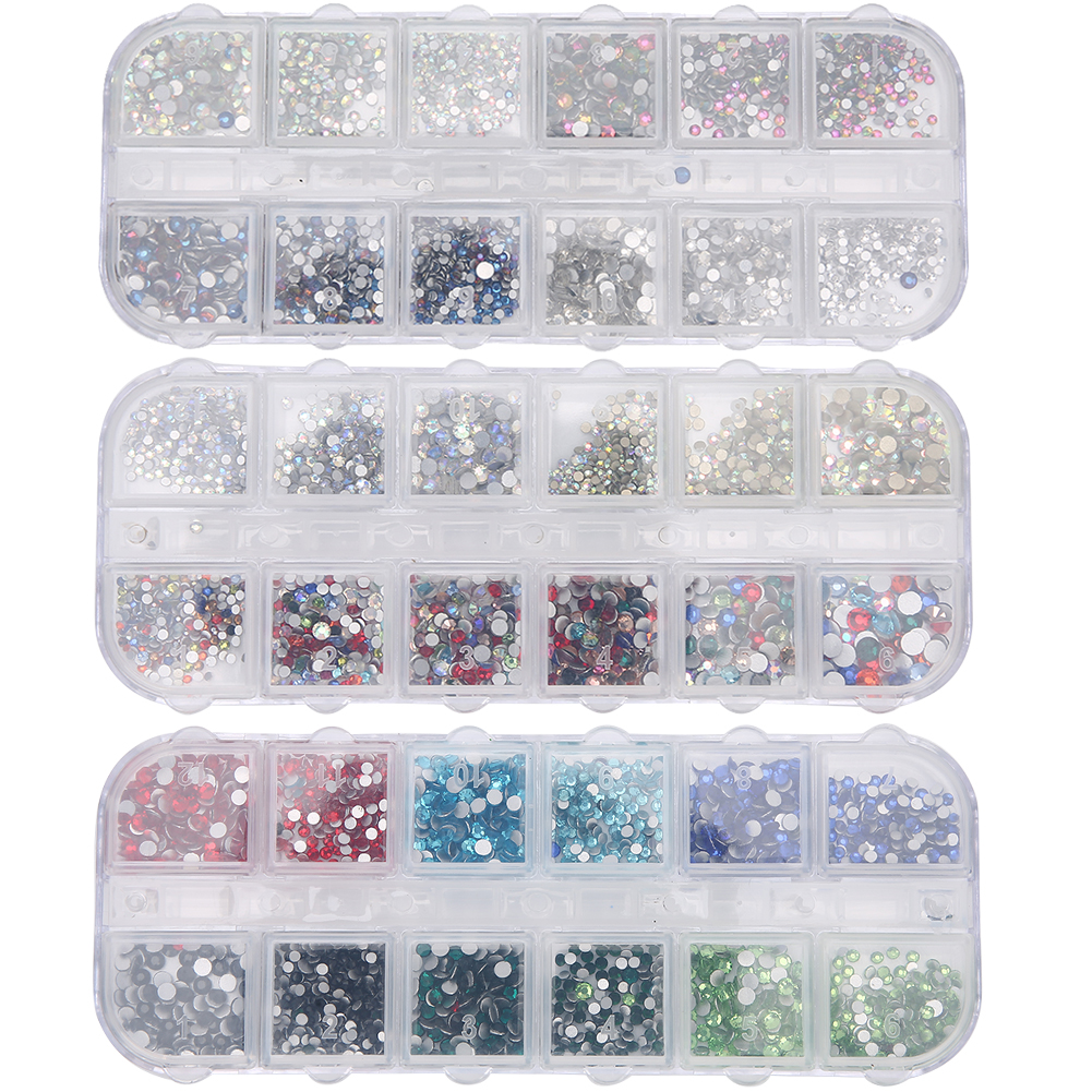 12 Grids Nail Art Rhinestones DIY Nail Decoration Makeup Glitter Beads Manik CUB