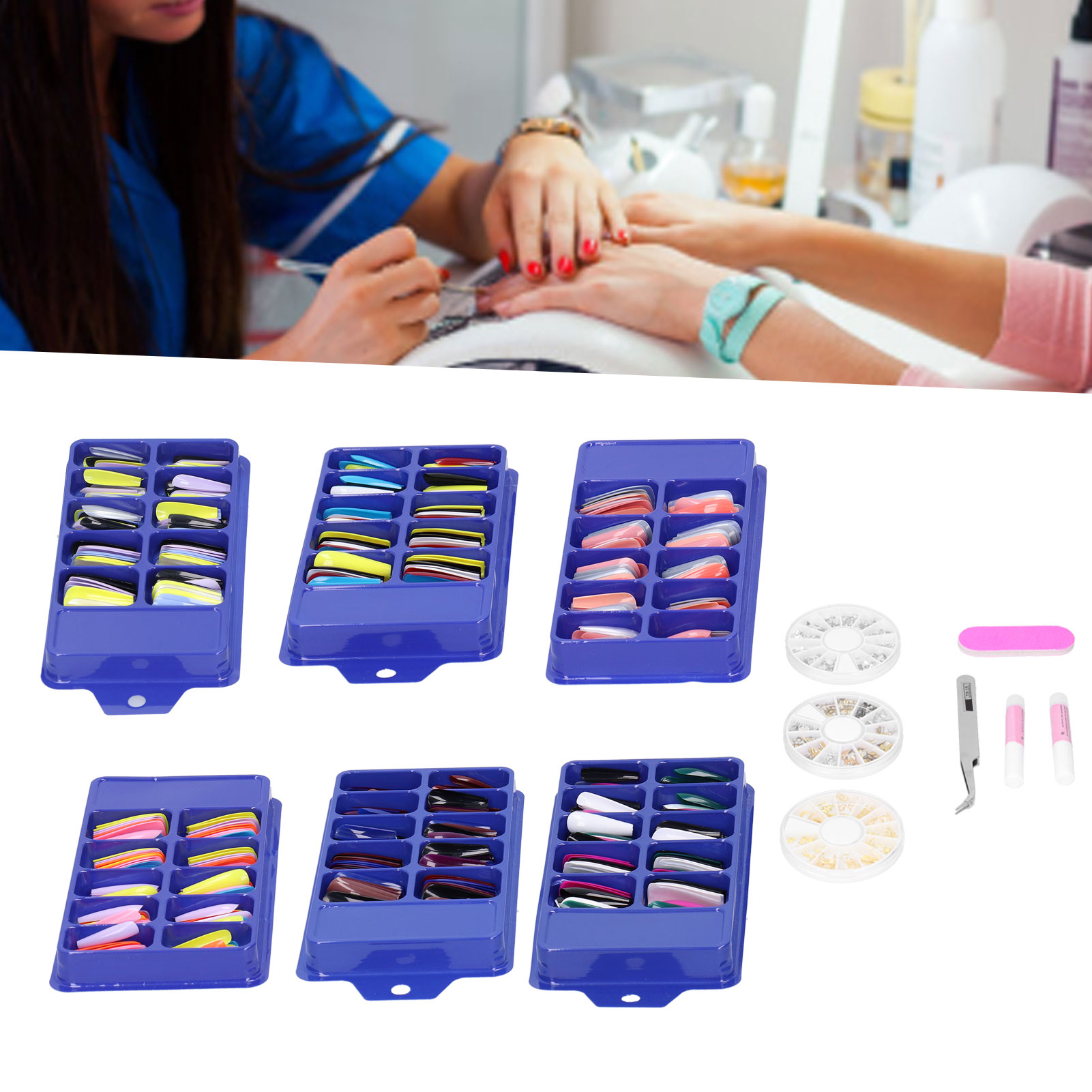 ABS Long Colored Fake Nails Artificial Full Cover Nail Manicure Tips Sticker BGS - Picture 30 of 34