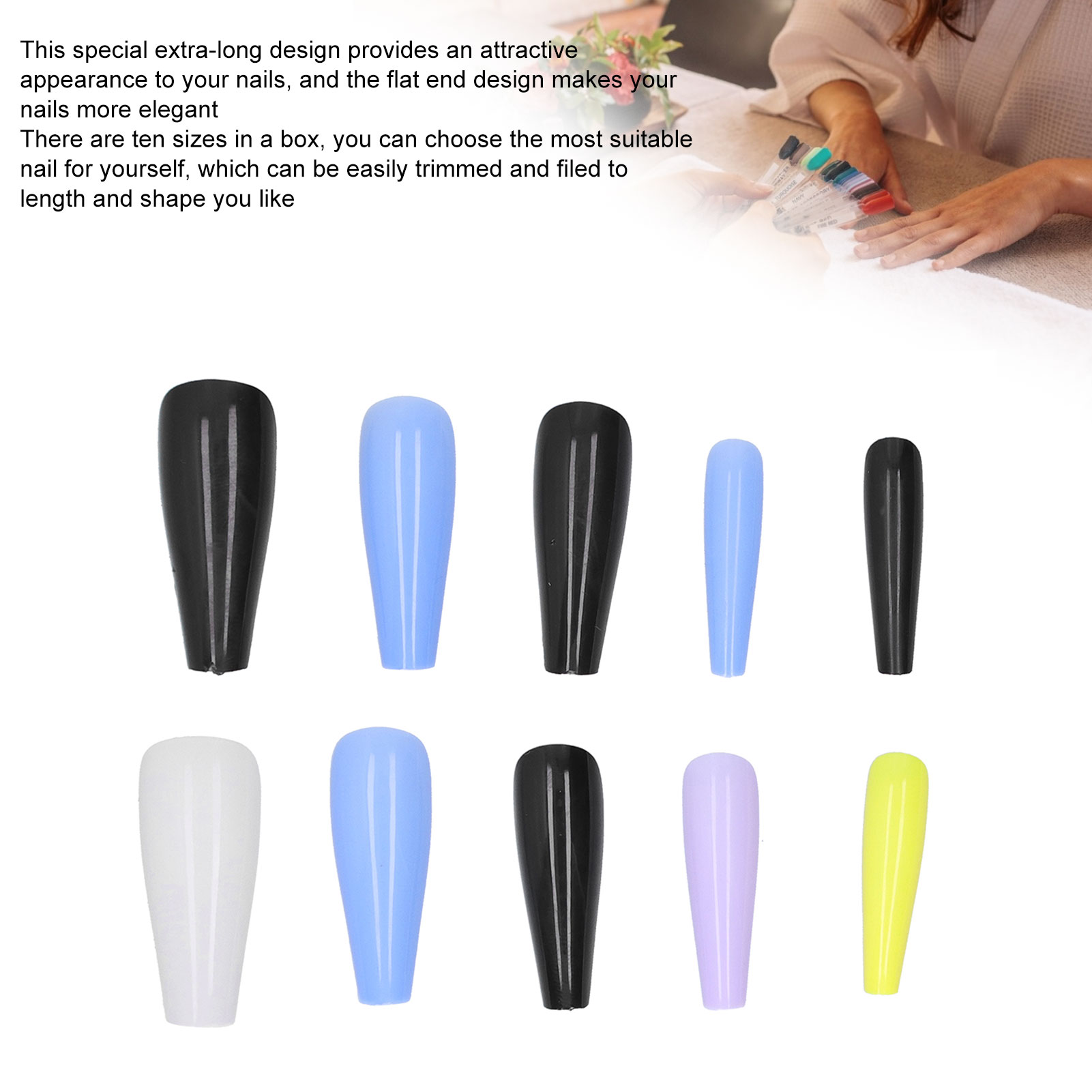 ABS Long Colored Fake Nails Artificial Full Cover Nail Manicure Tips Sticker BGS - Picture 27 of 34