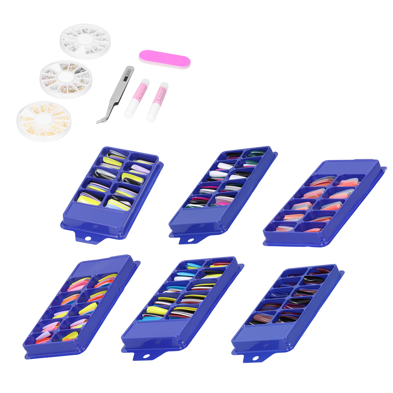 ABS Long Colored Fake Nails Artificial Full Cover Nail Manicure Tips Sticker BGS - Picture 33 of 34