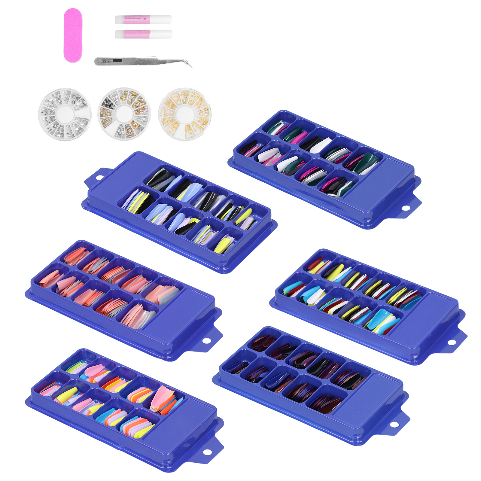 ABS Long Colored Fake Nails Artificial Full Cover Nail Manicure Tips Sticker CUT - Picture 25 of 34