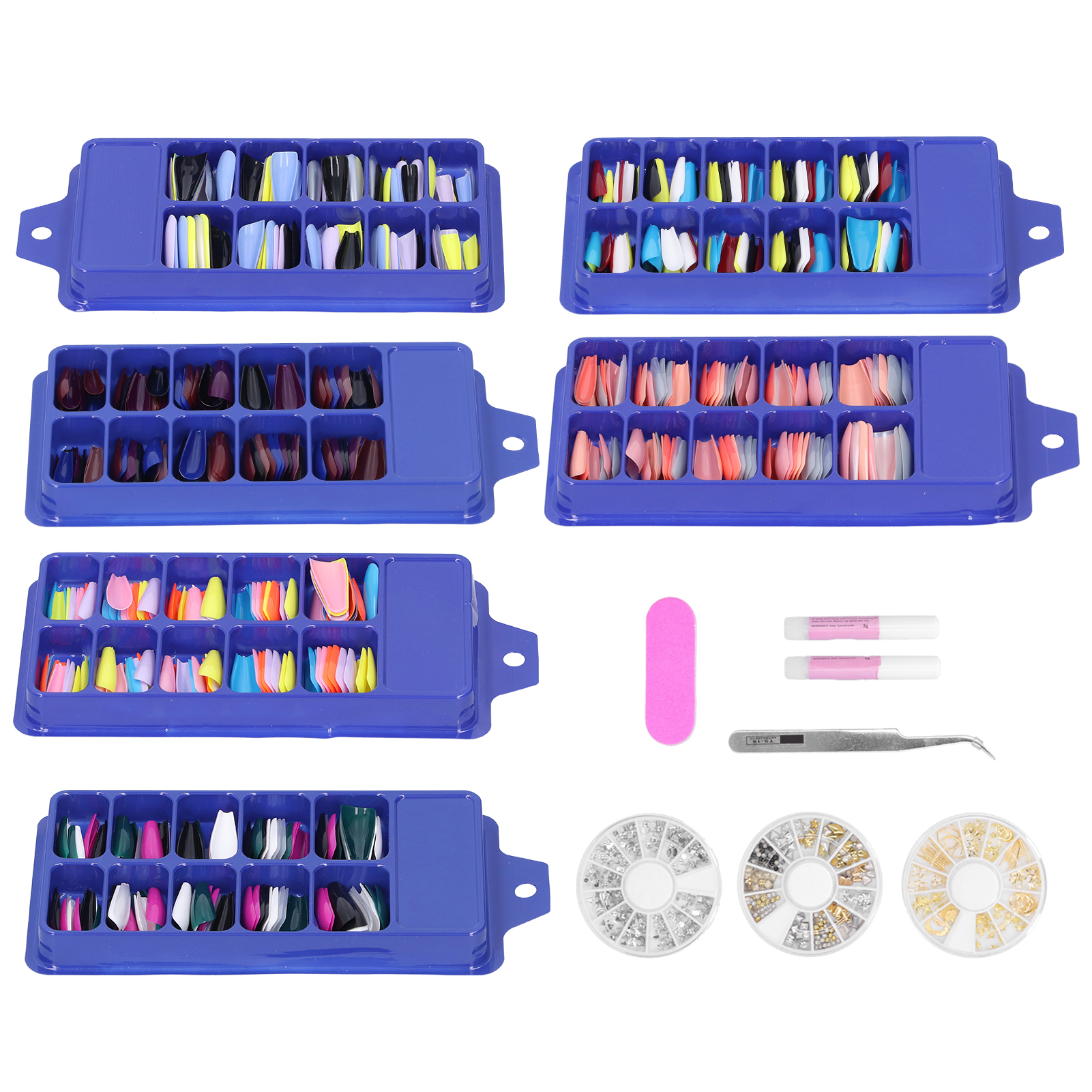 ABS Long Colored Fake Nails Artificial Full Cover Nail Manicure Tips Sticker CUT - Picture 33 of 34