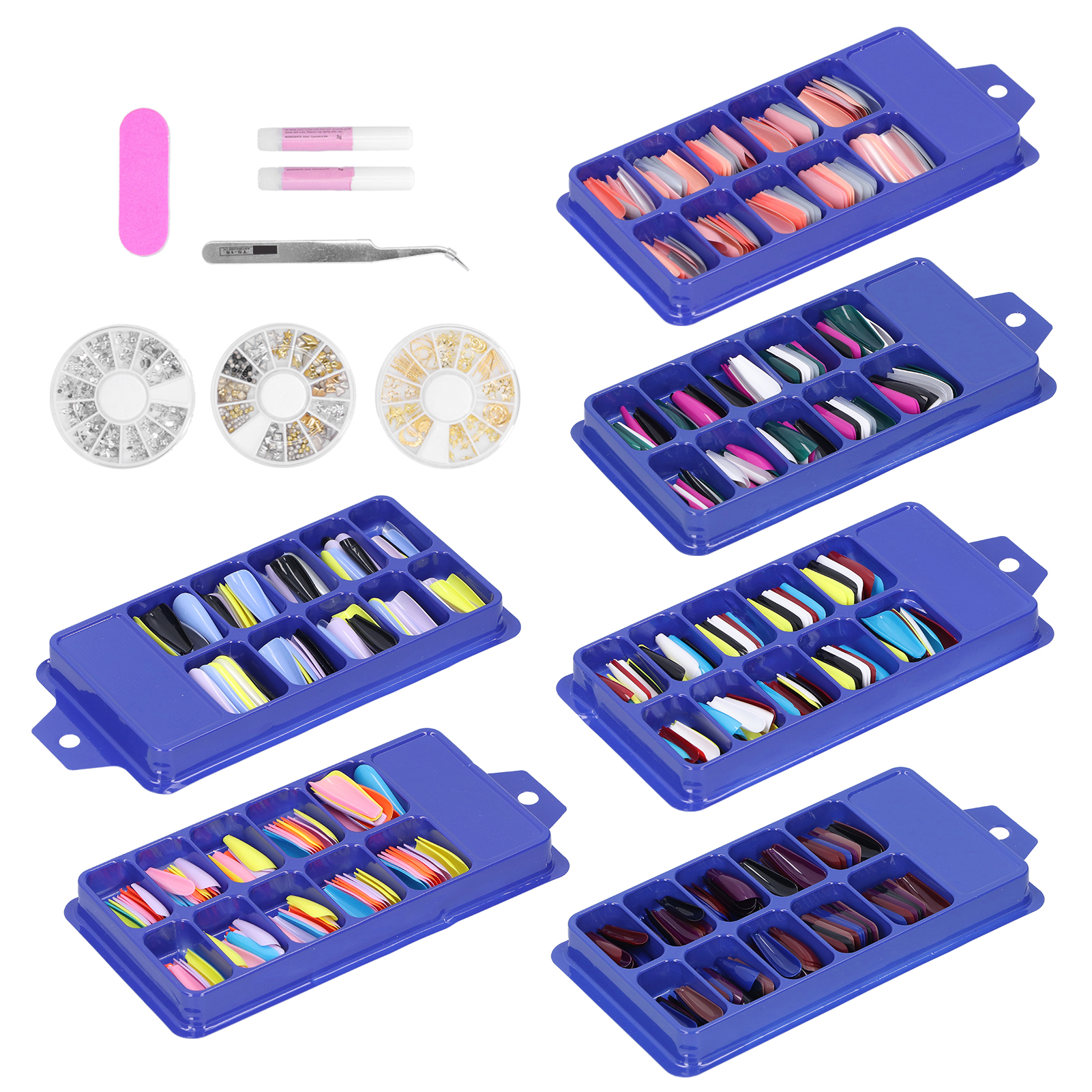 ABS Long Colored Fake Nails Artificial Full Cover Nail Manicure Tips Sticker BGS - Picture 23 of 34