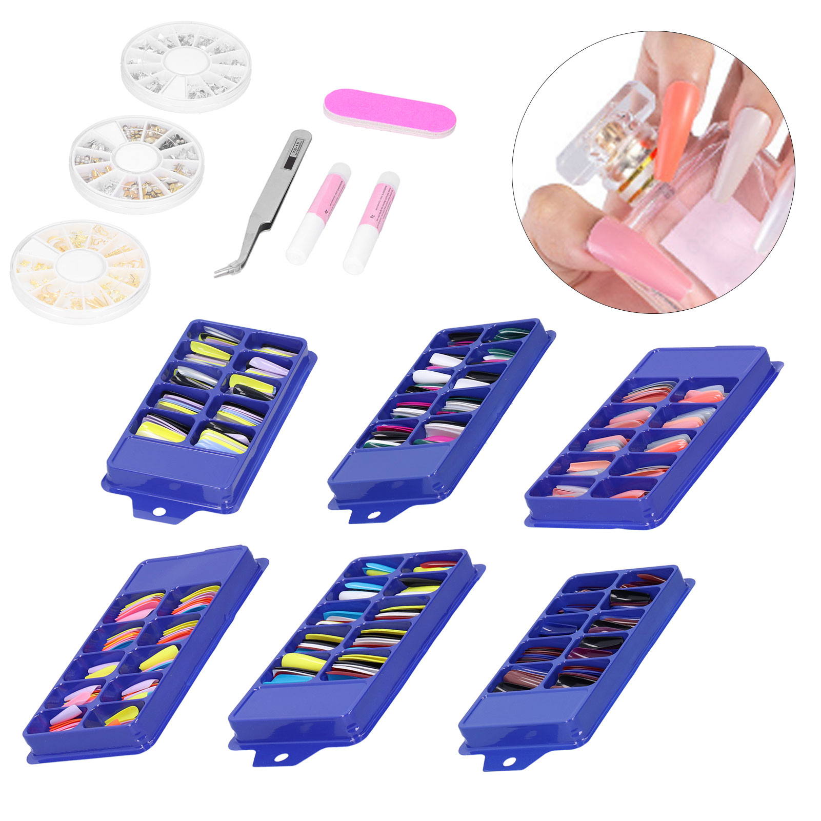 ABS Long Colored Fake Nails Artificial Full Cover Nail Manicure Tips Sticker BGS - Picture 32 of 34