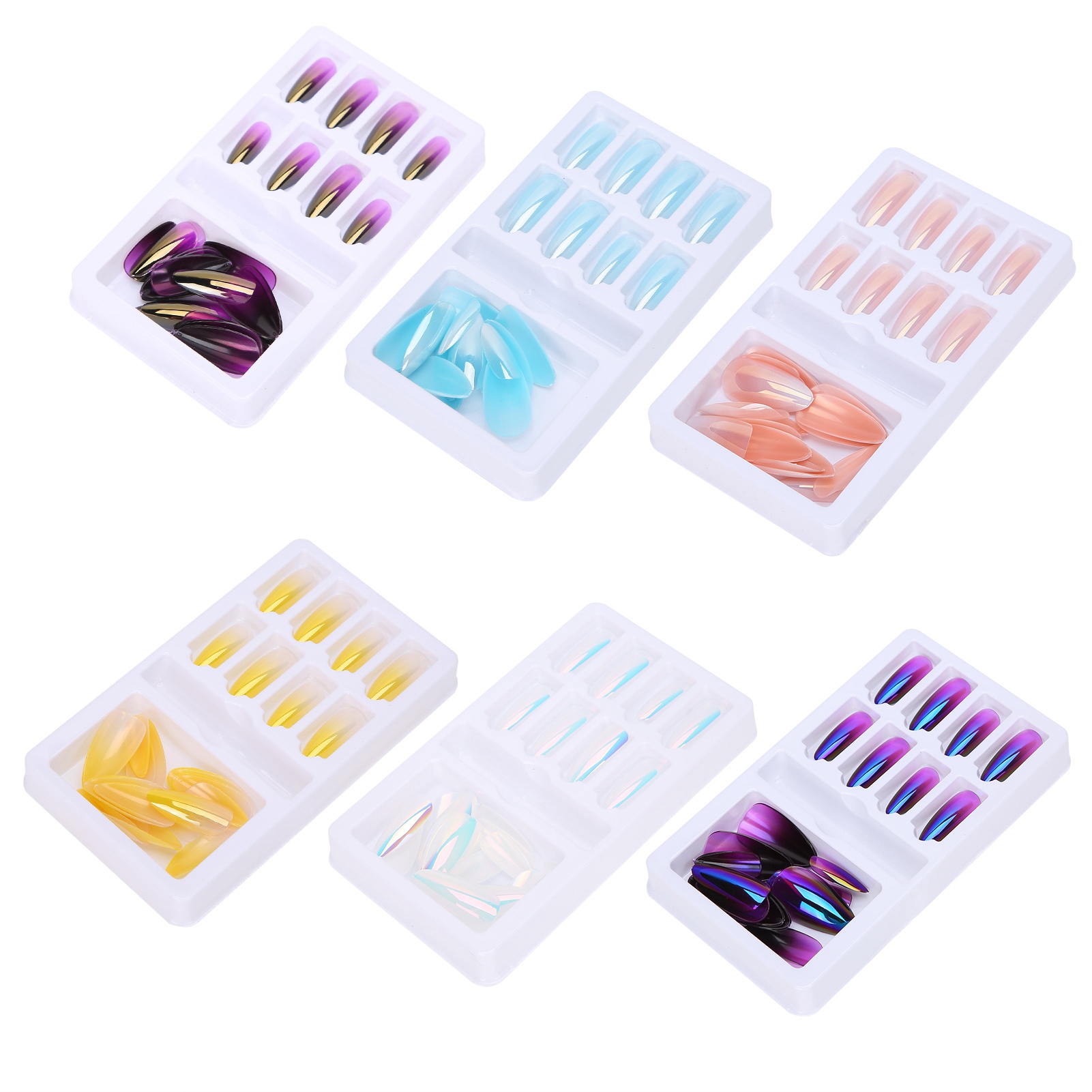 Hot 24 Colored Gradient Fake Nails Full Cover Set For Beautiful Nail Art - Picture 21 of 29