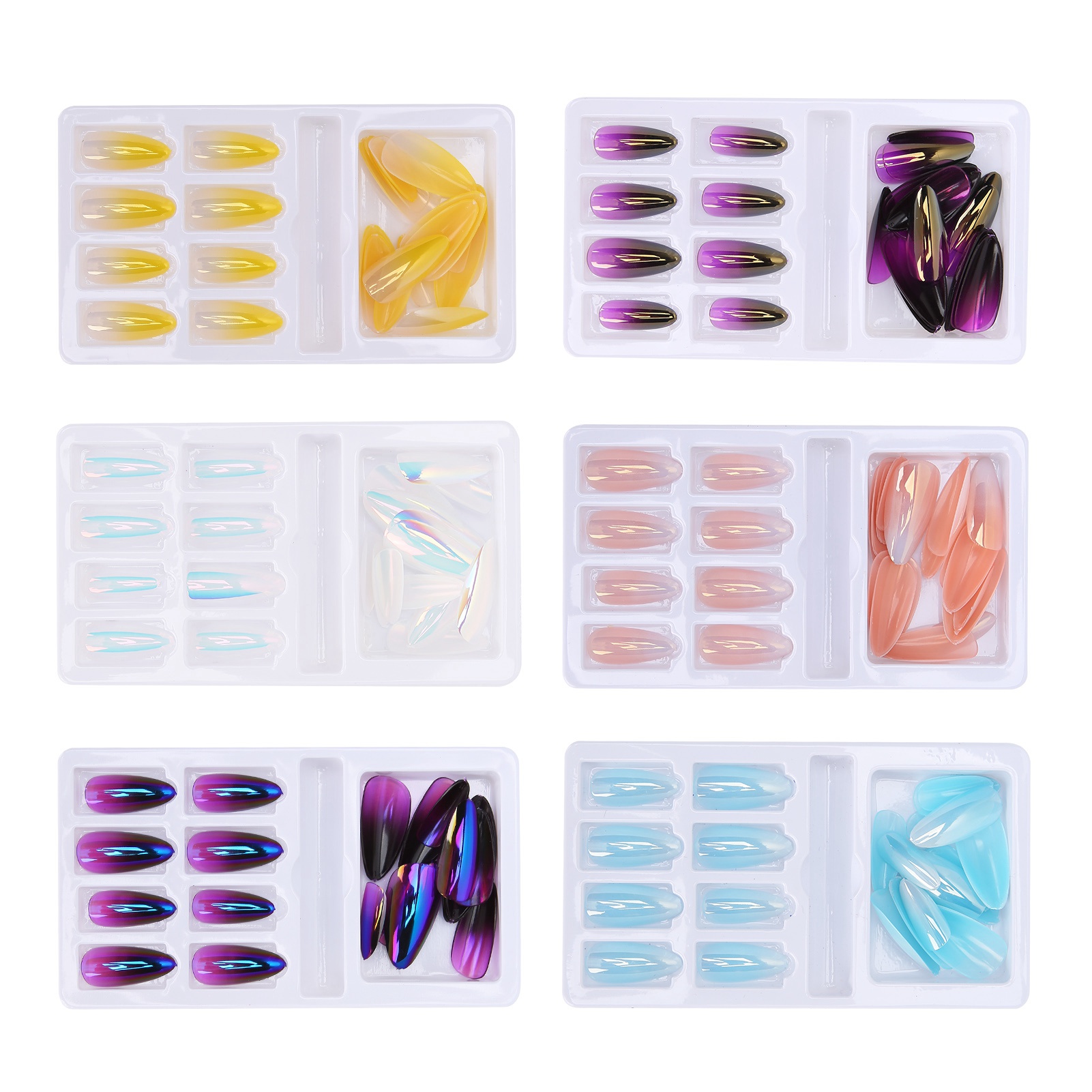 Hot 24 Colored Gradient Fake Nails Full Cover Set For Beautiful Nail Art - Picture 29 of 29
