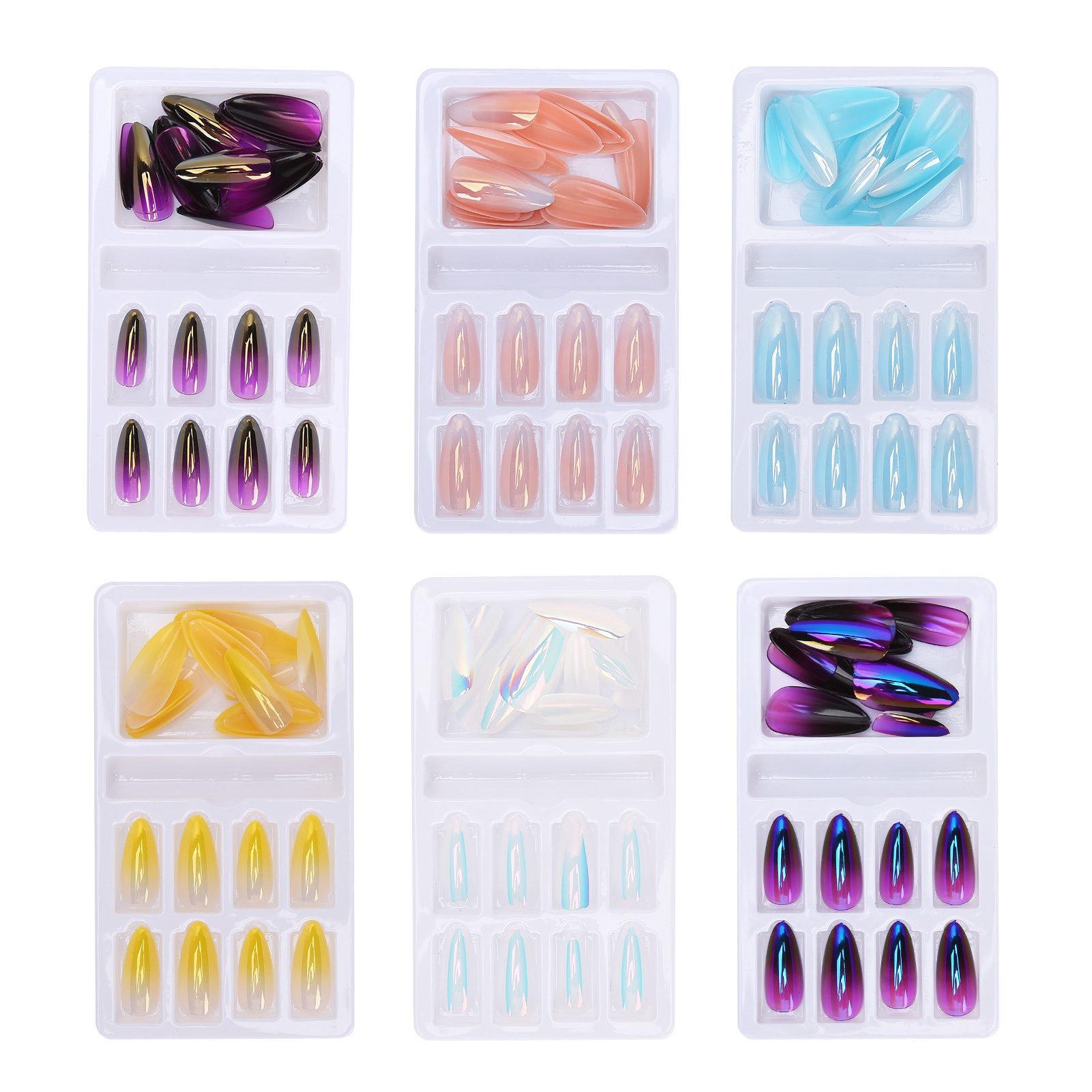 Hot 24 Colored Gradient Fake Nails Full Cover Set For Beautiful Nail Art - Picture 23 of 29