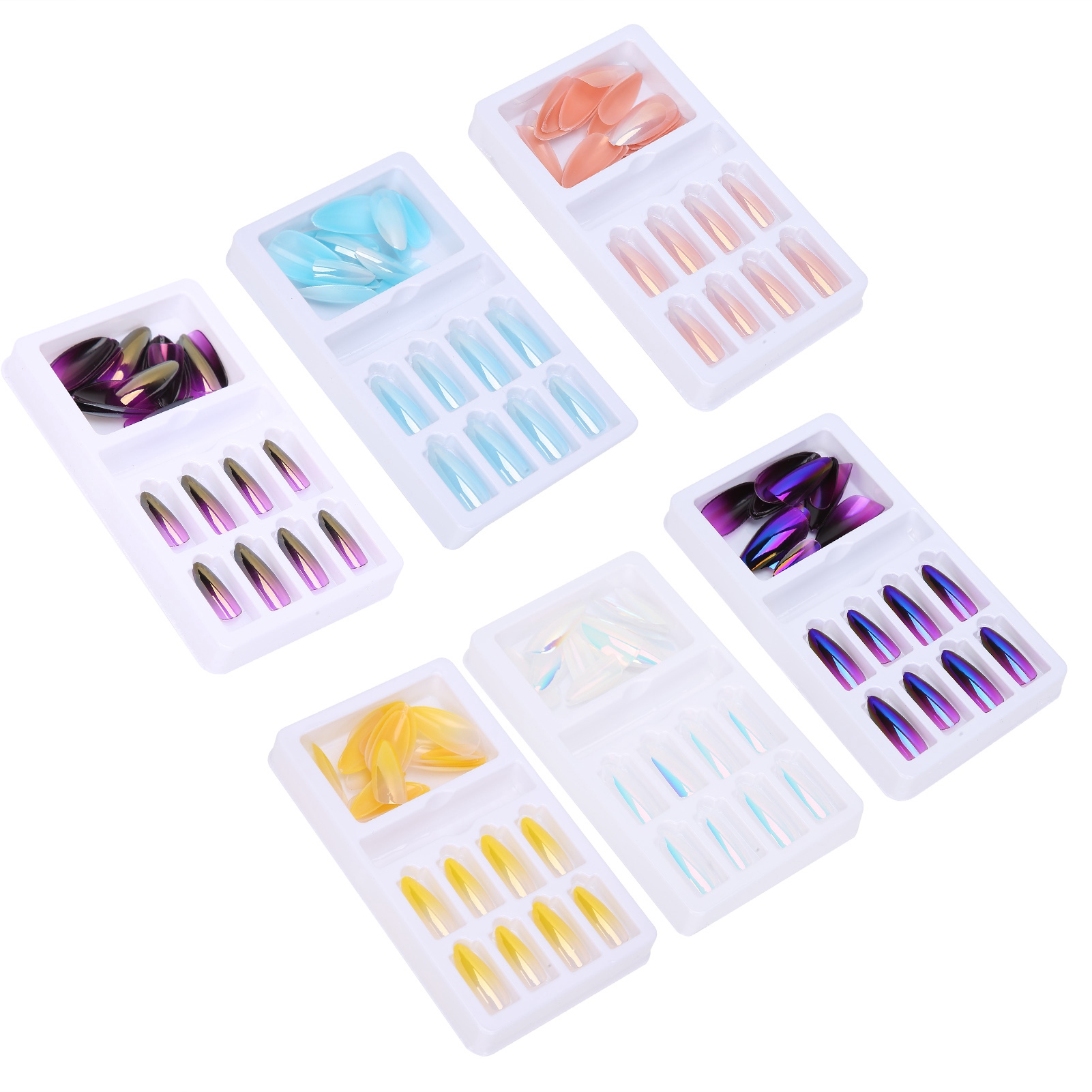 Hot 24 Colored Gradient Fake Nails Full Cover Set For Beautiful Nail Art - Picture 28 of 29