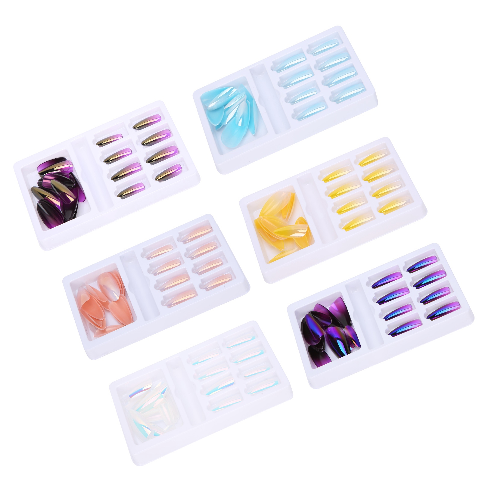 Hot 24 Colored Gradient Fake Nails Full Cover Set For Beautiful Nail Art - Picture 26 of 29