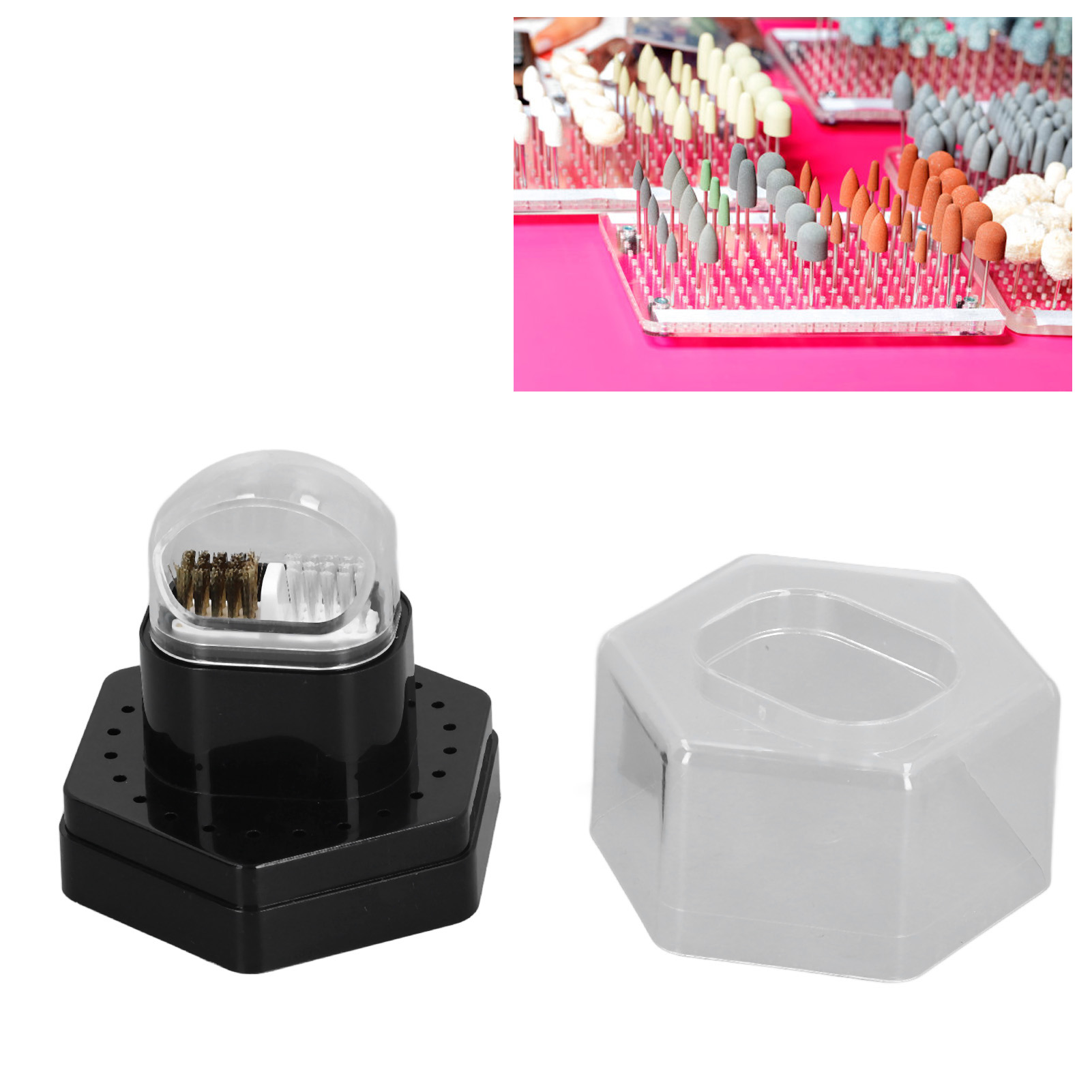 24 Holes Drill Bits Stand Display Storage Box Nail Drill Bits Cleaning Brush Cas - Picture 16 of 21