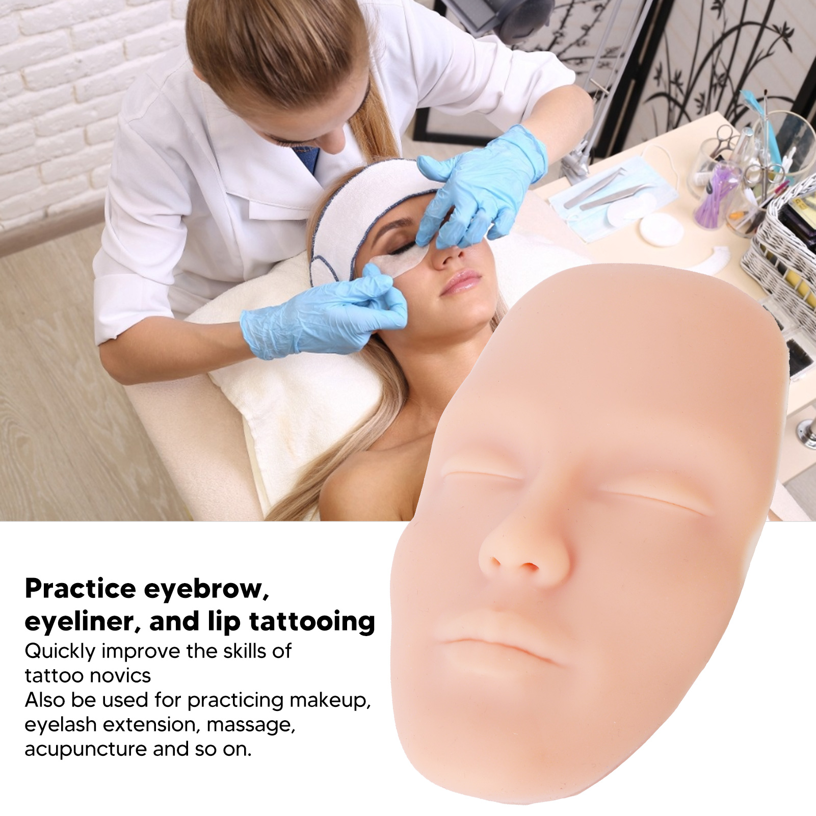 Silicone Mannequin Training Head Makeup Model Eyelash Extensions Practice  ABE