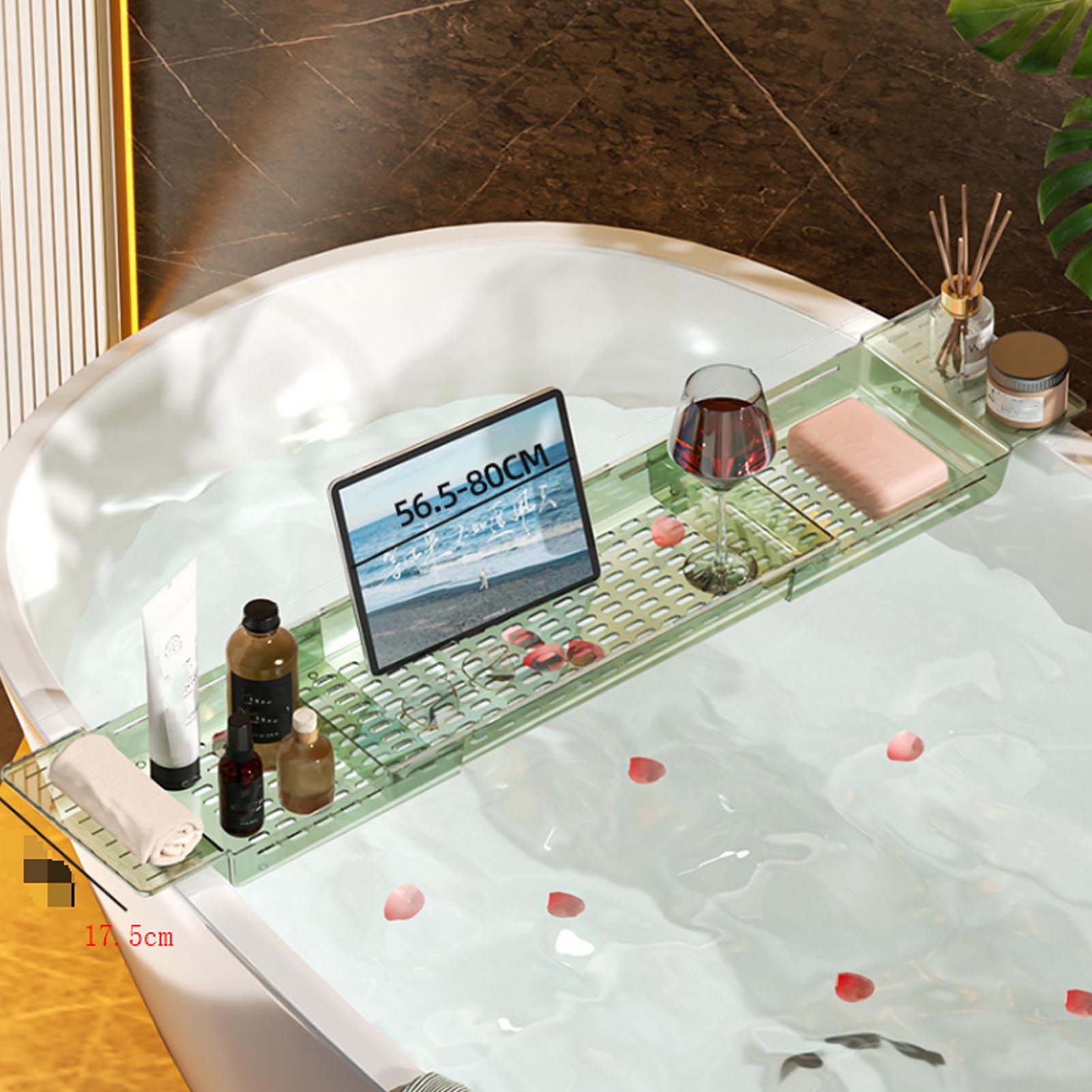 Expandable Bathtub Shelf Non-Slip Handle Bathroom Tray Shower Storage For Tablet - Picture 19 of 21