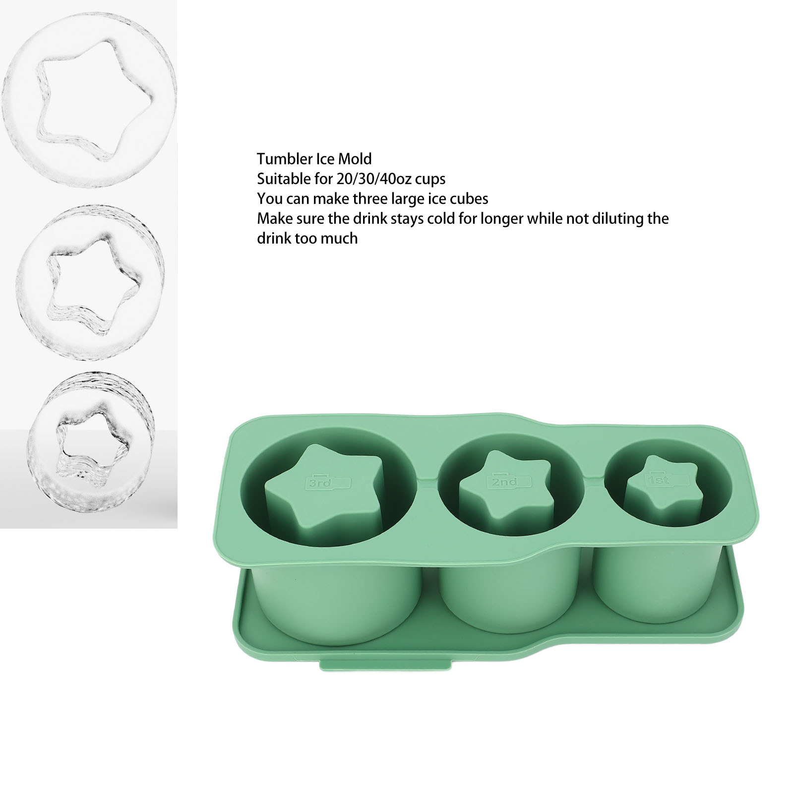 Silicone Ice Cube Tray For Universal Tumbler Cup 20 30 40oz 3 Star Shaped Ho CUT - Picture 27 of 28