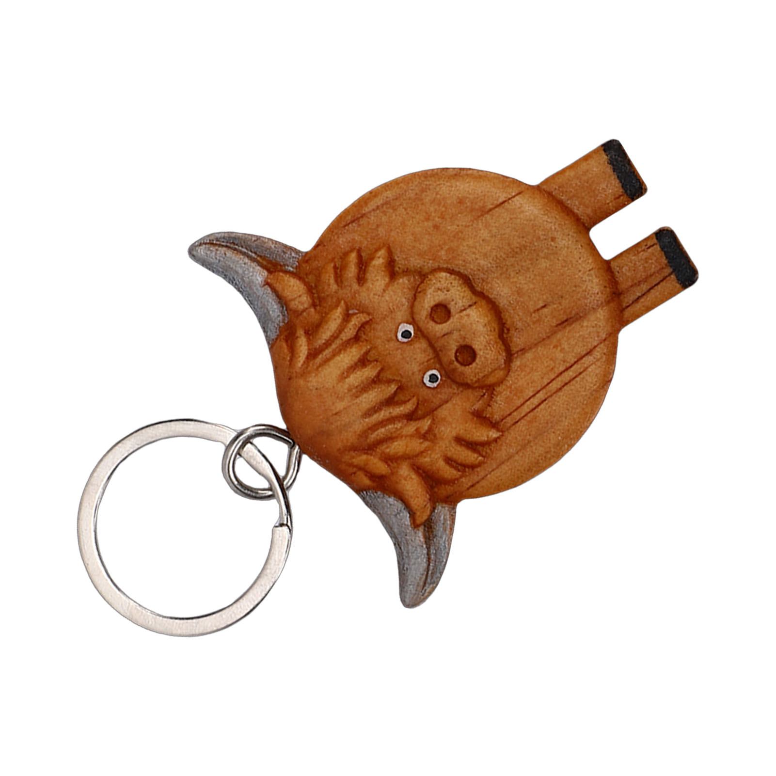 2-Highland Cow Keychain Bamboo Animal Key Ring Adorable Cow