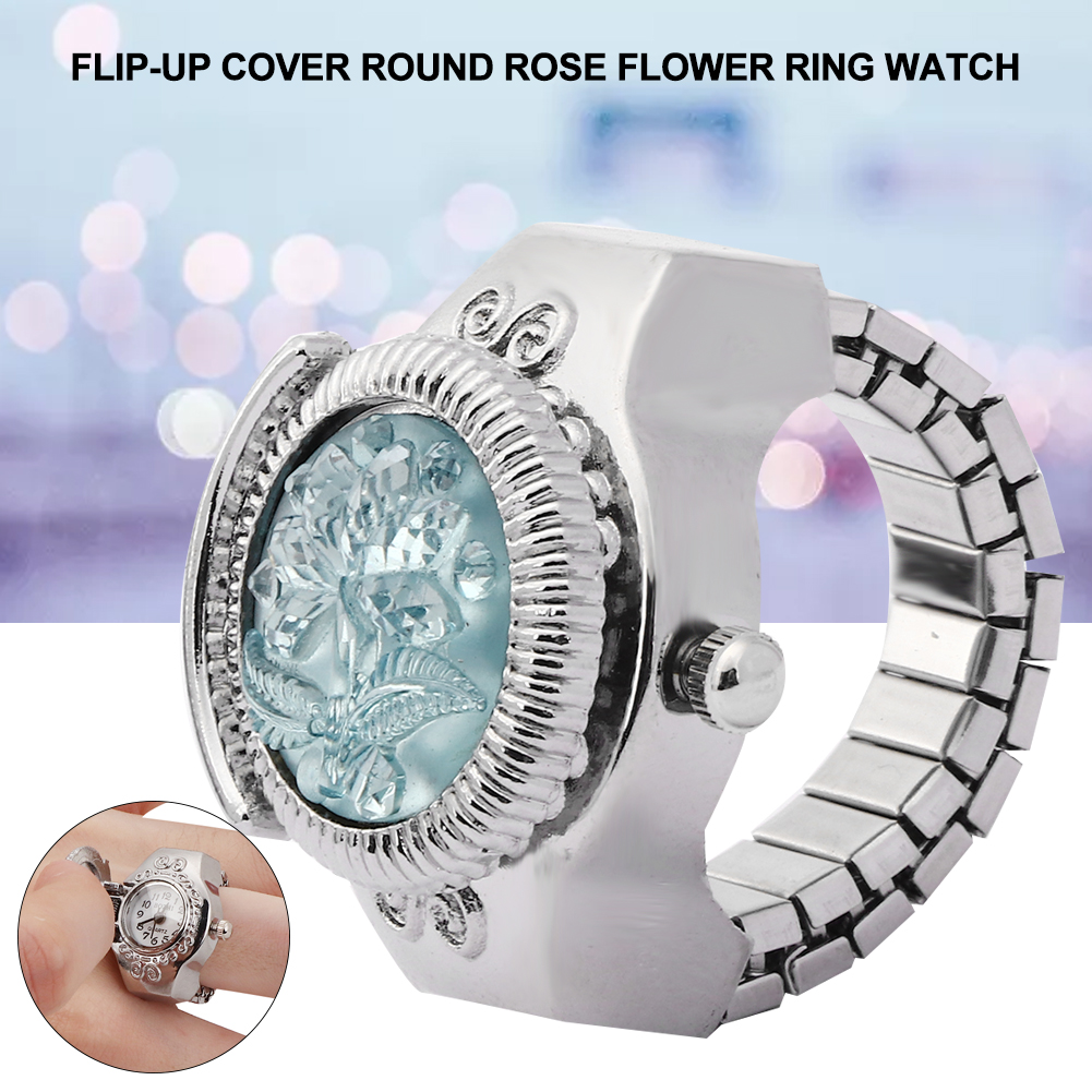 Fingerring Uhr Klappdeckel Rund Rose Blume Frauen Finger Quarzuhr HPT - Bild 13 von 17