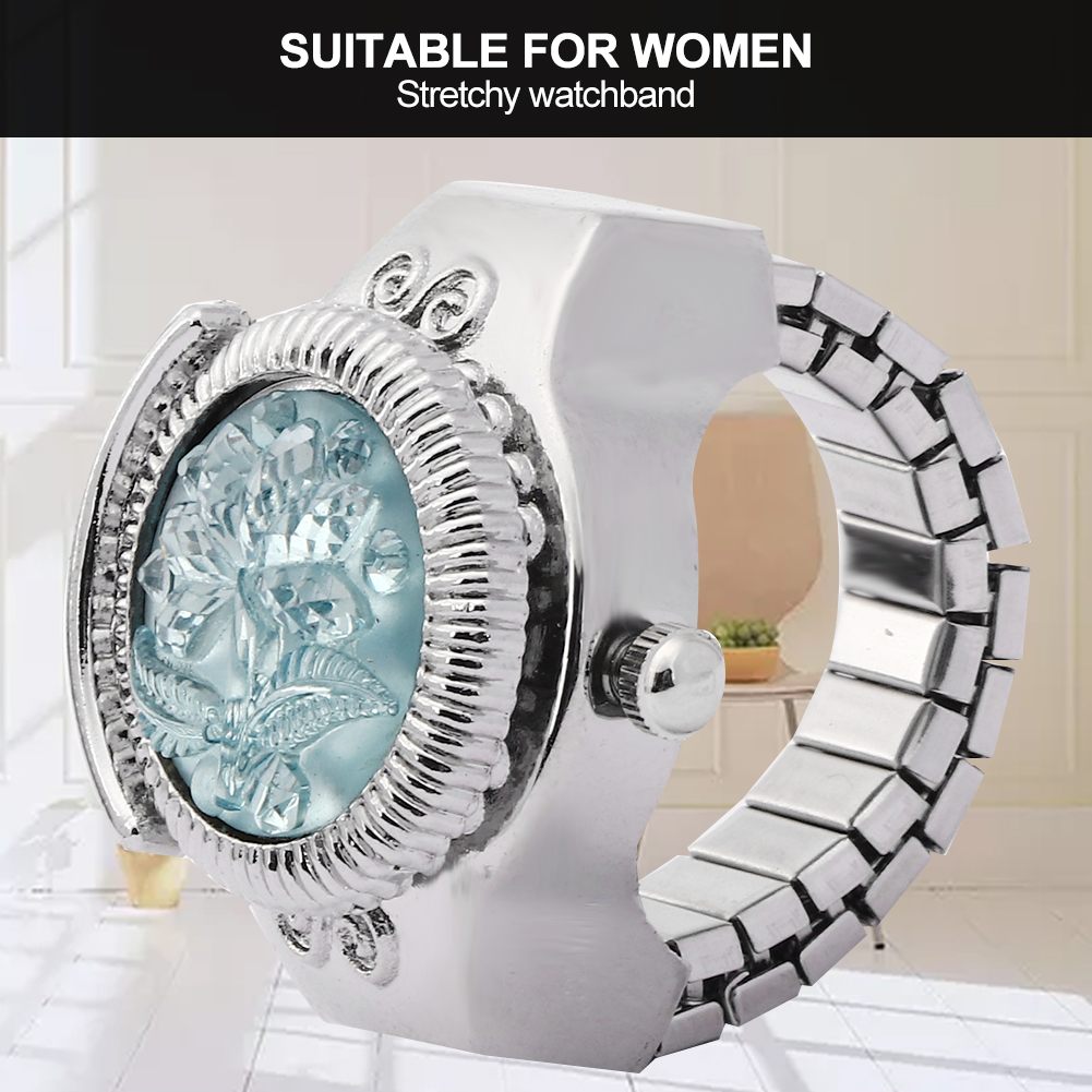 Fingerring Uhr Klappdeckel Rund Rose Blume Frauen Finger Quarzuhr HPT - Bild 16 von 17