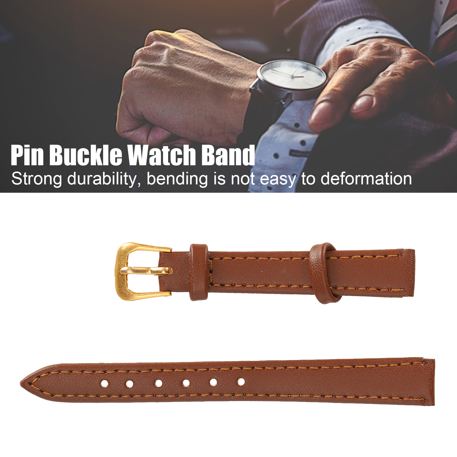 Unisex Universal Pin Buckle Uhrenarmband PU Leder Ersatz Uhrenarmband Zubehö CUB - Bild 38 von 39