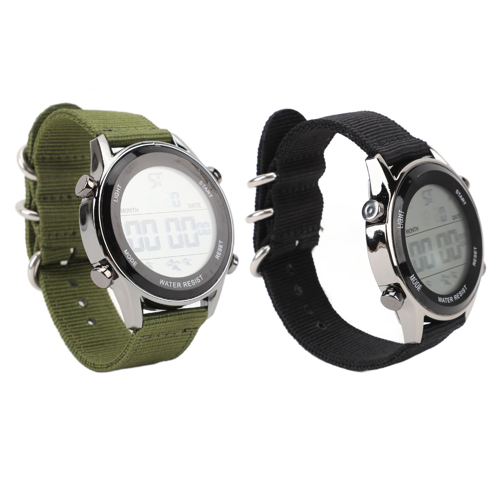 Digital Sports Watch Waterproof Alarm Countdown Dual Time Zone Nylon Strap - Picture 25 of 30