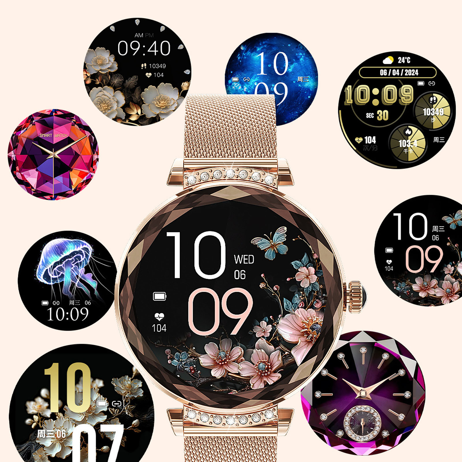 1.19in Smart Watch Pour Femmes Avec Rhinestone Smartwatch Call IP6 OBF - Zdjęcie 14 z 18