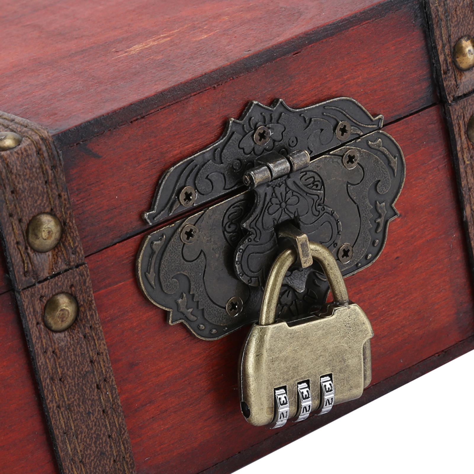 Vintage Wooden Storage Box Decorative Treasure Jewelry Chest With Lock Home L2S - Picture 15 of 25