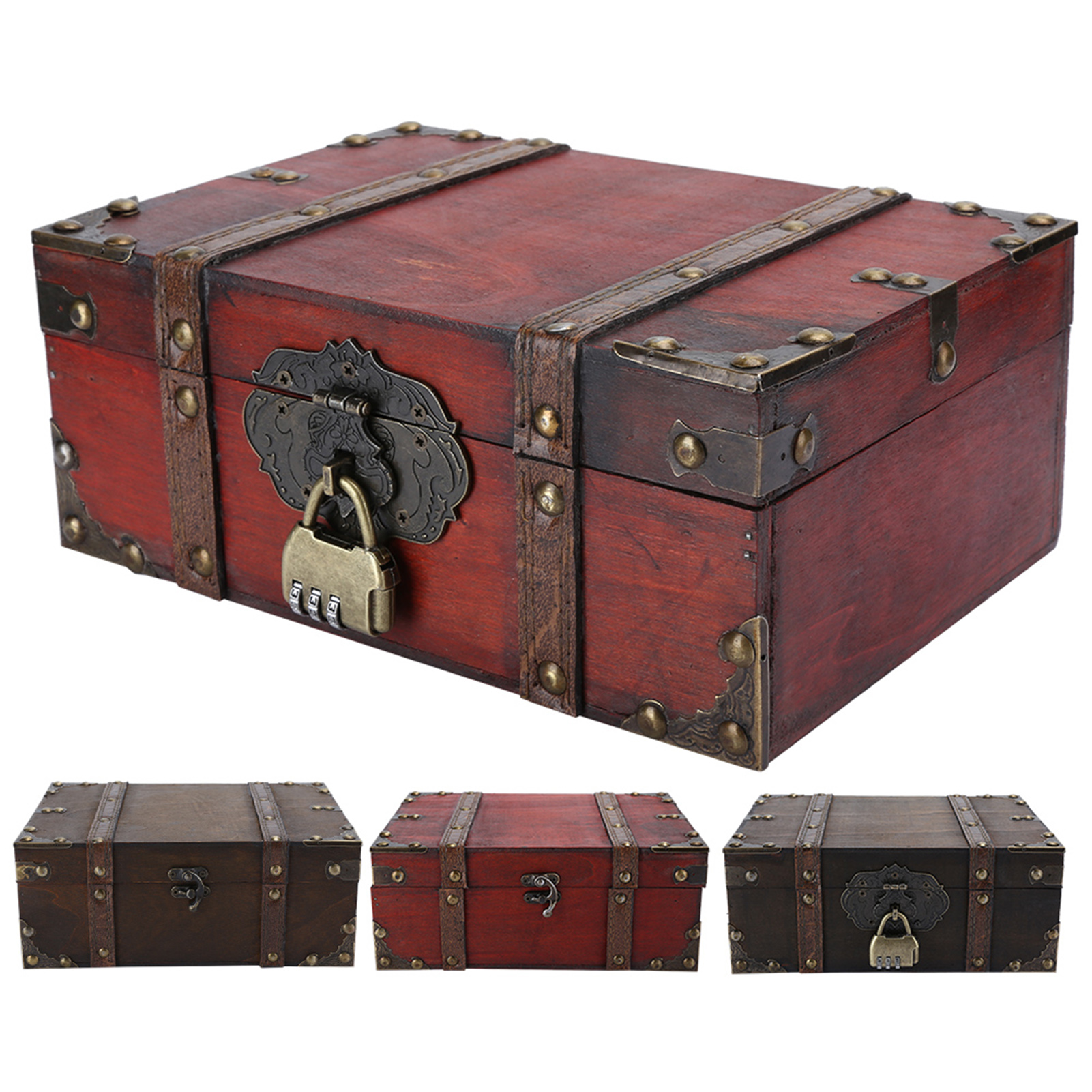 Vintage Wooden Storage Box Decorative Treasure Jewelry Chest With Lock Home L2S - Picture 14 of 25