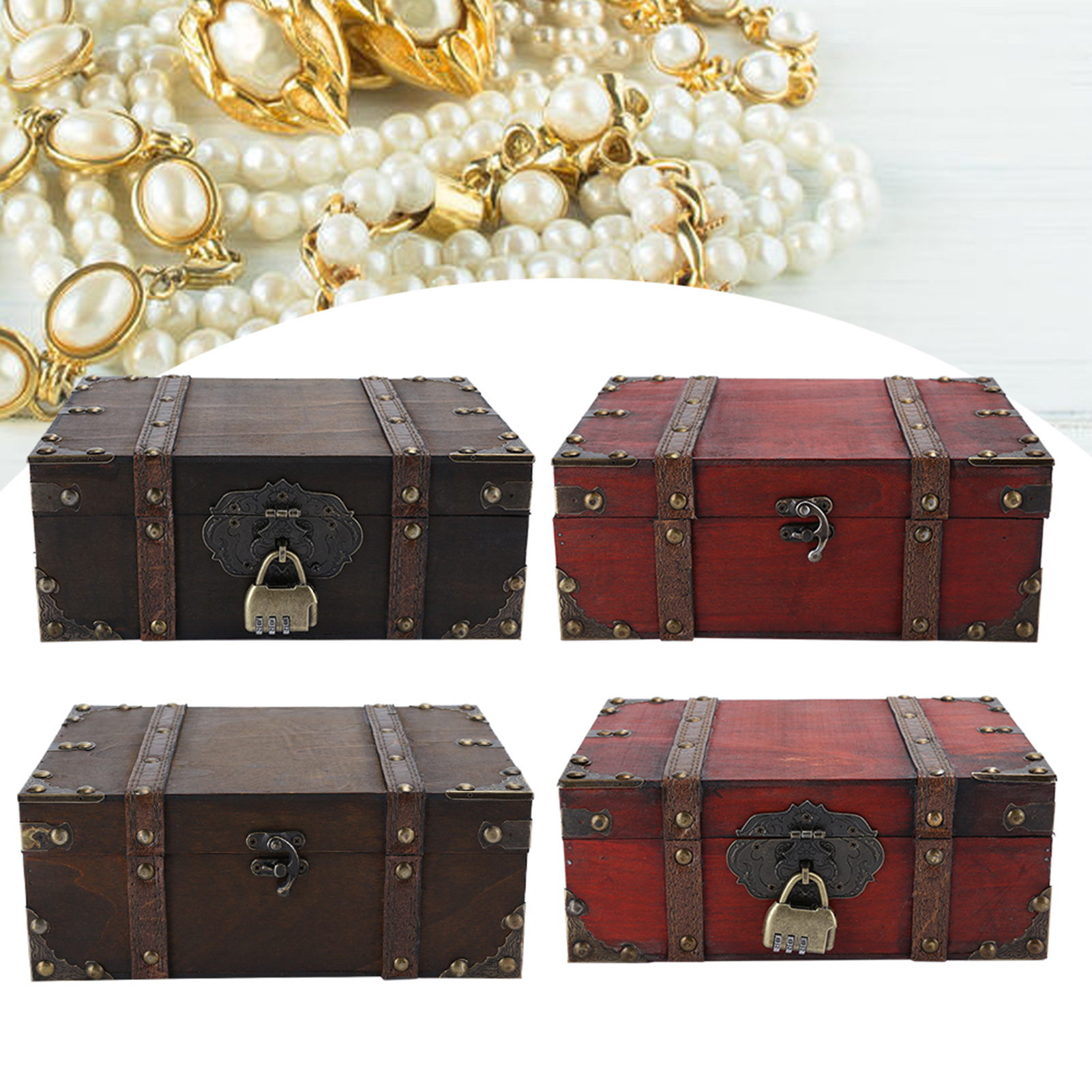 Vintage Wooden Storage Box Decorative Treasure Jewelry Chest With Lock Home L2S - Picture 18 of 25