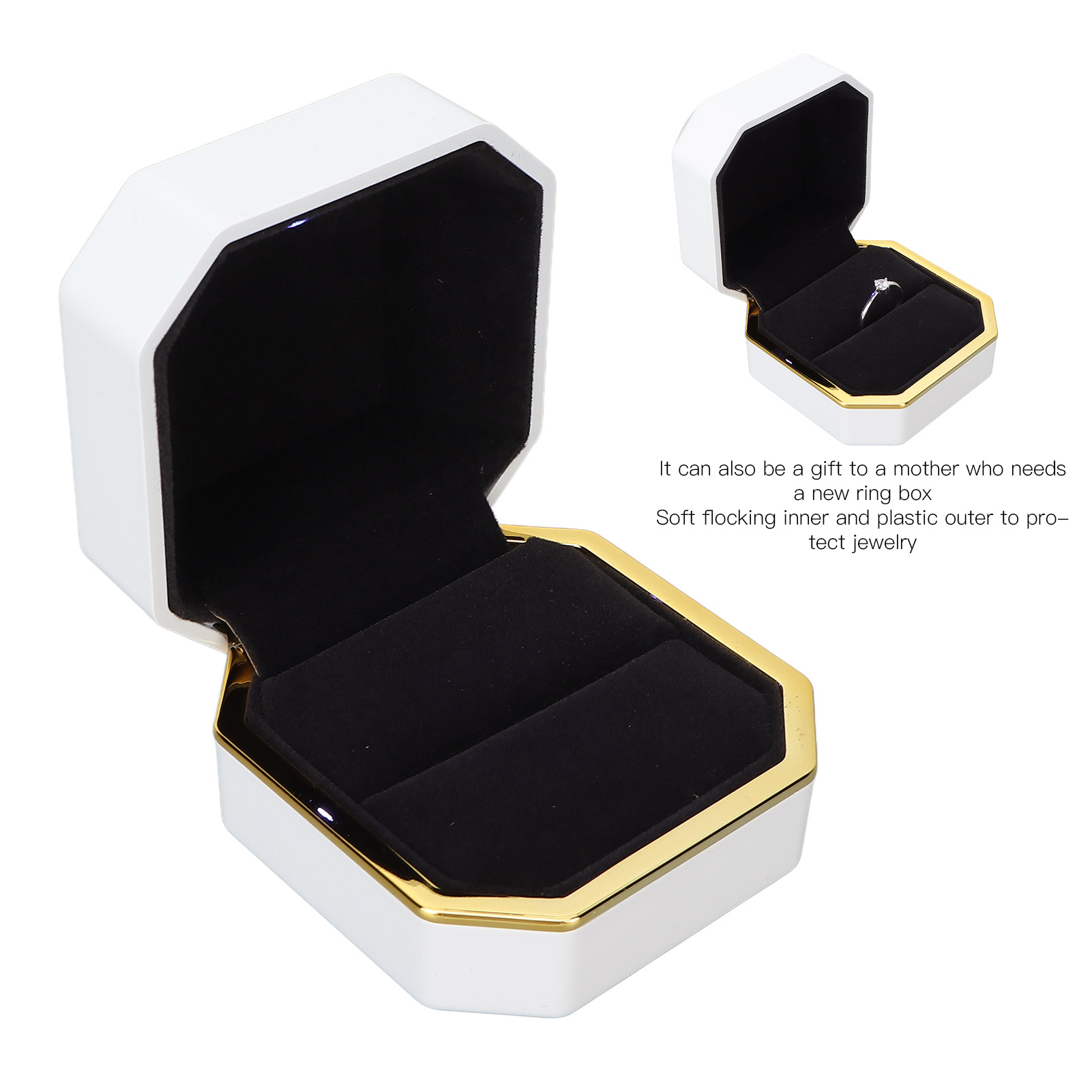 Luxury Ring Box Square Velvet Wedding Ring Case With LED Light For Proposal TOU