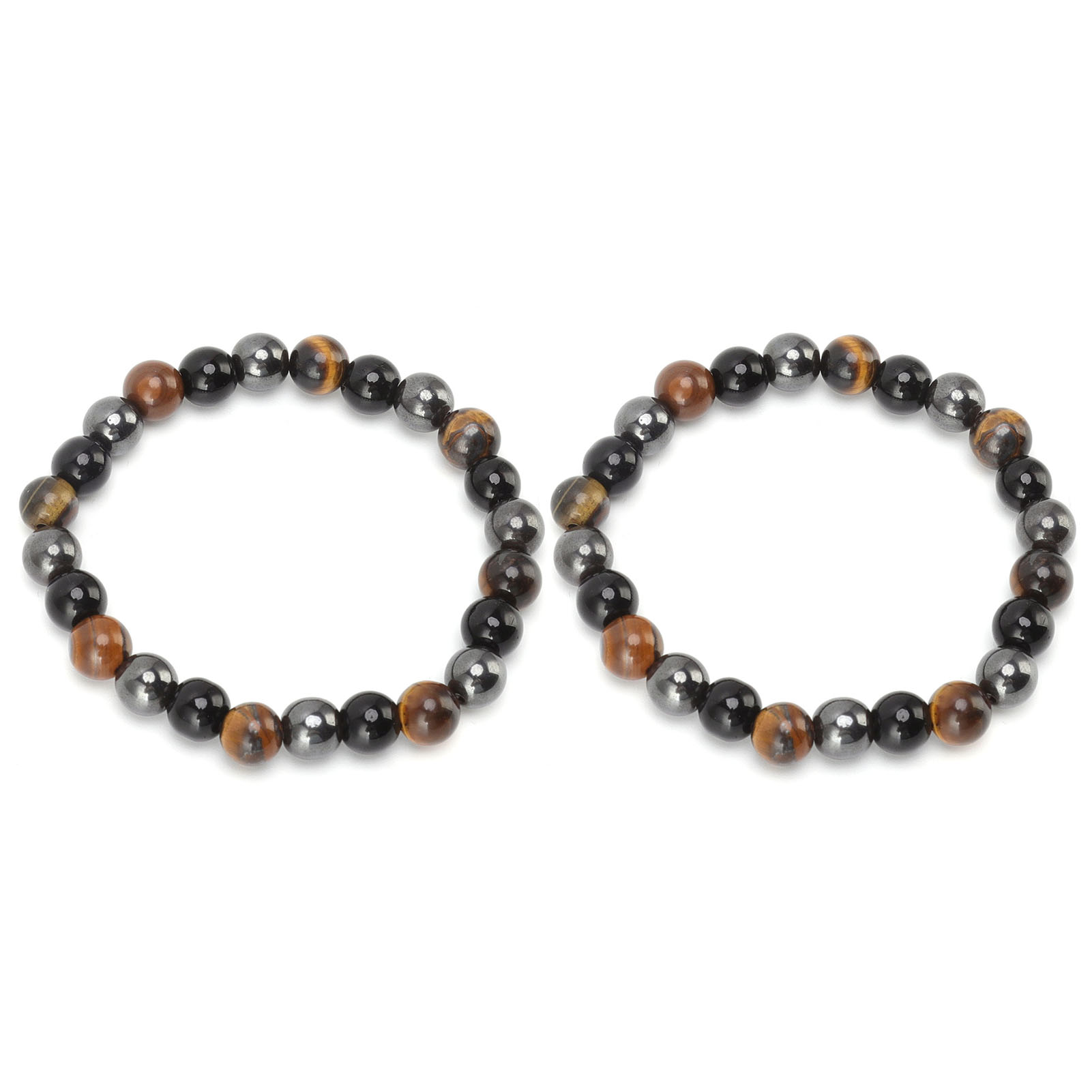 2 Pcs Black Natural Stone Bracelet High Elasticity Triple Protection Tiger E HR6