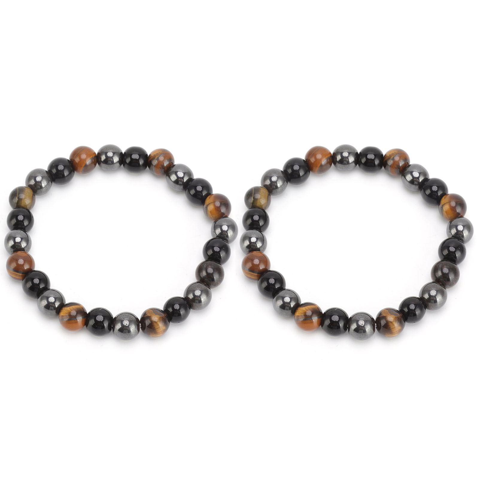 2 Pcs Black Natural Stone Bracelet High Elasticity Triple Protection Tiger E HR6