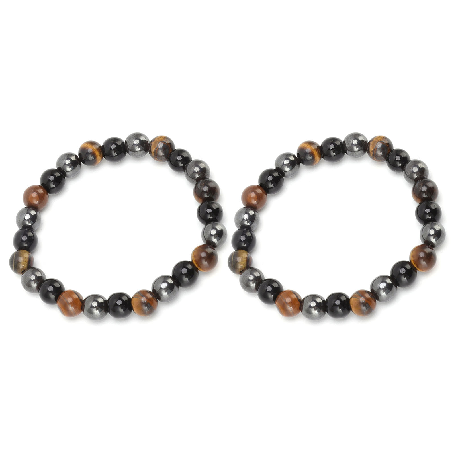 2 Pcs Black Natural Stone Bracelet High Elasticity Triple Protection Tiger E HR6