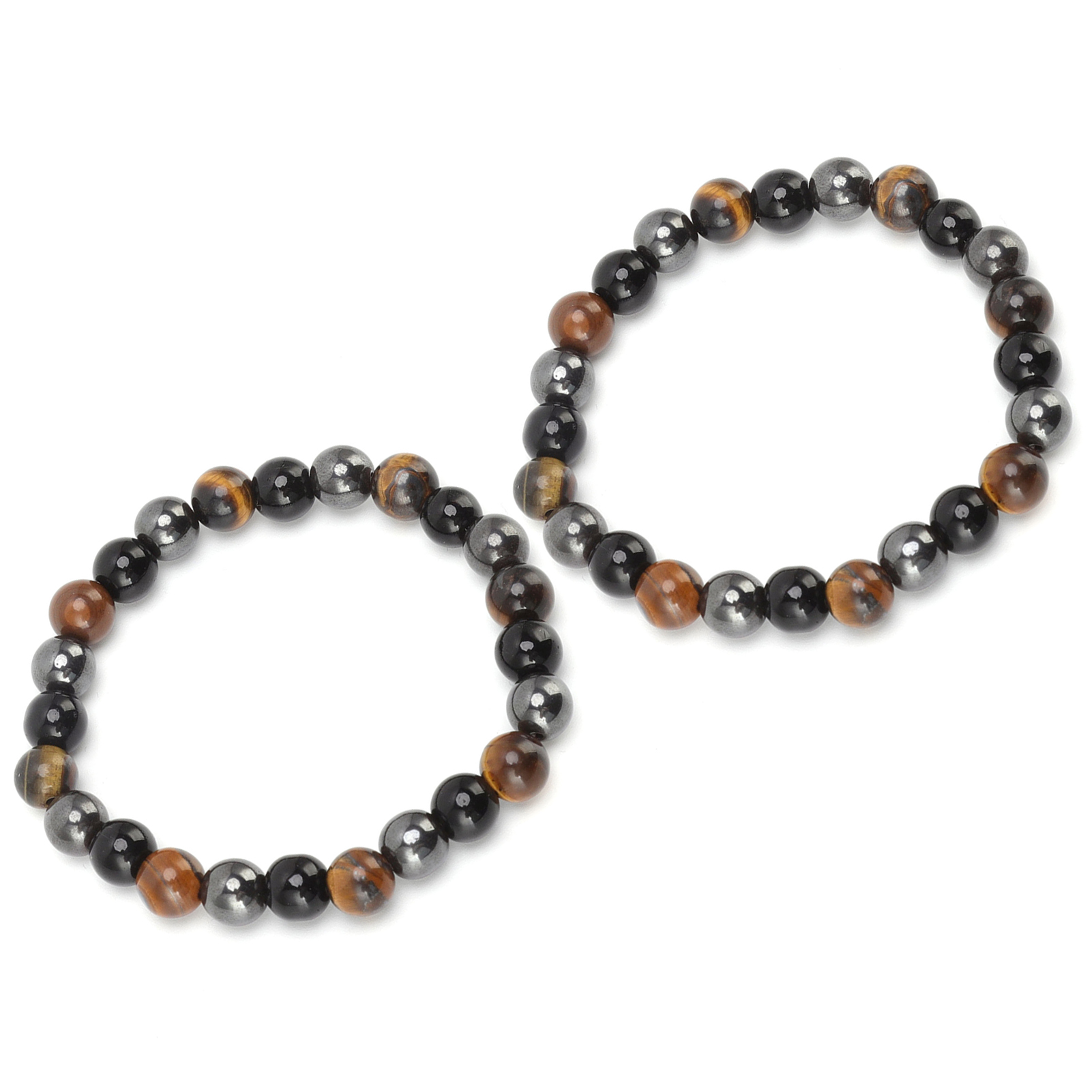 2 Pcs Black Natural Stone Bracelet High Elasticity Triple Protection Tiger E FAD