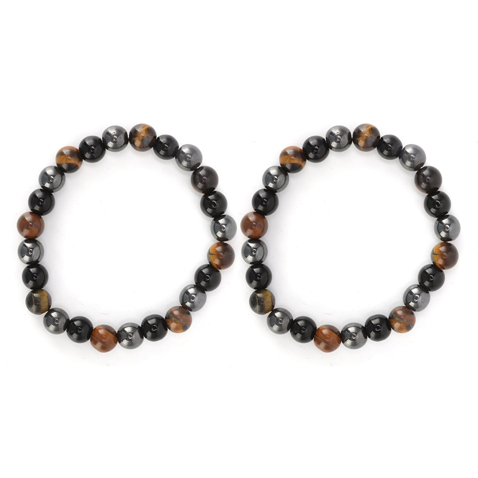 2 Pcs Black Natural Stone Bracelet High Elasticity Triple Protection Tiger E HR6