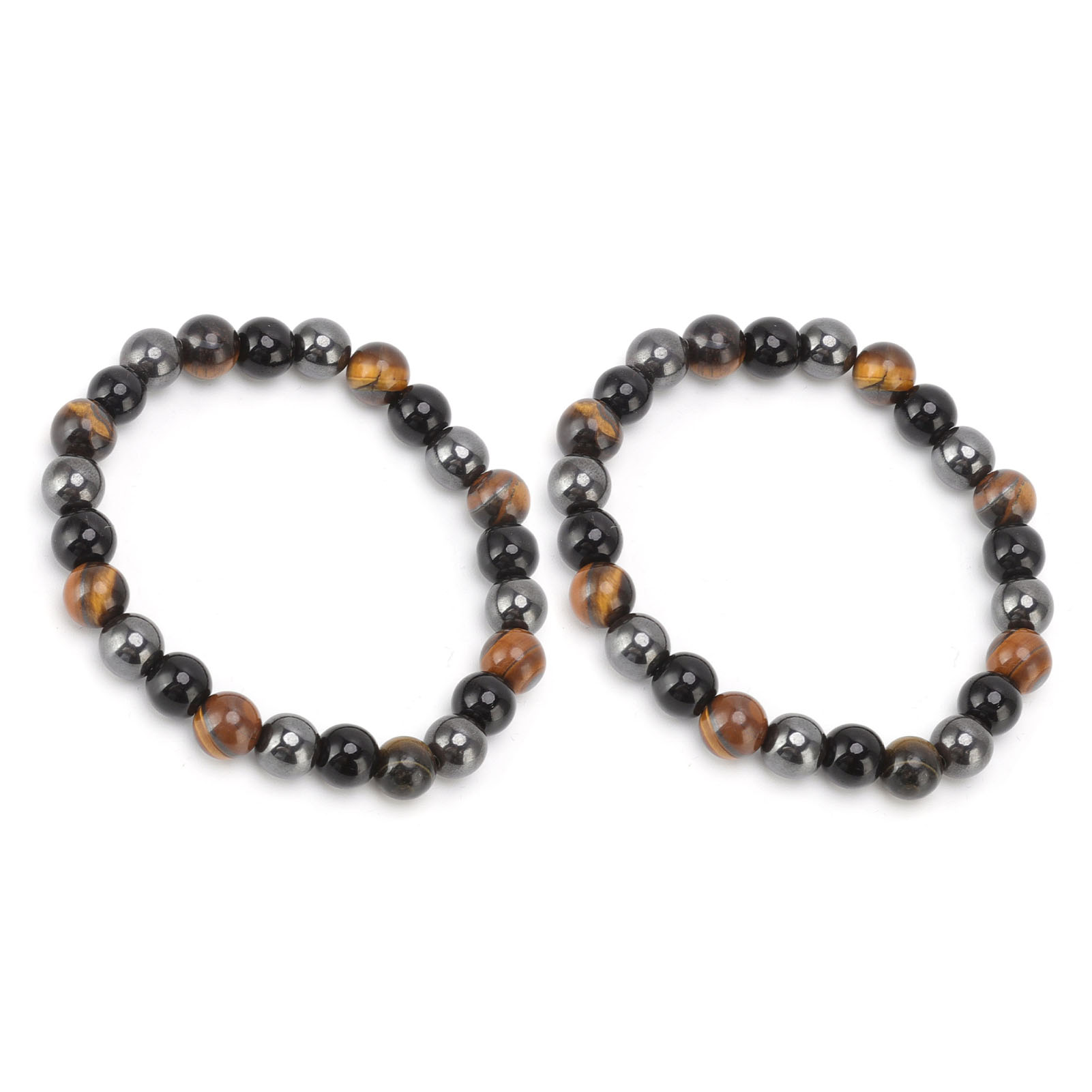 2 Pcs Black Natural Stone Bracelet High Elasticity Triple Protection Tiger E HR6