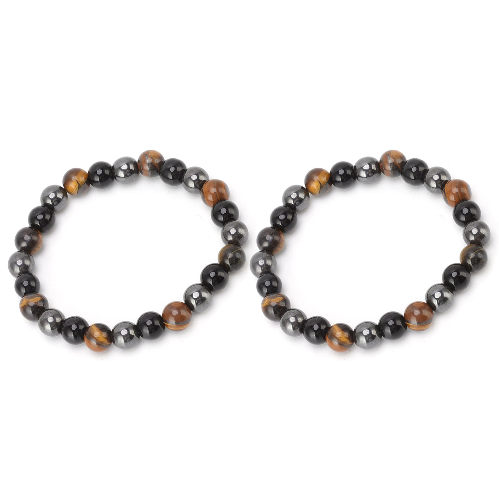 2 Pcs Black Natural Stone Bracelet High Elasticity Triple Protection Tiger E FAD