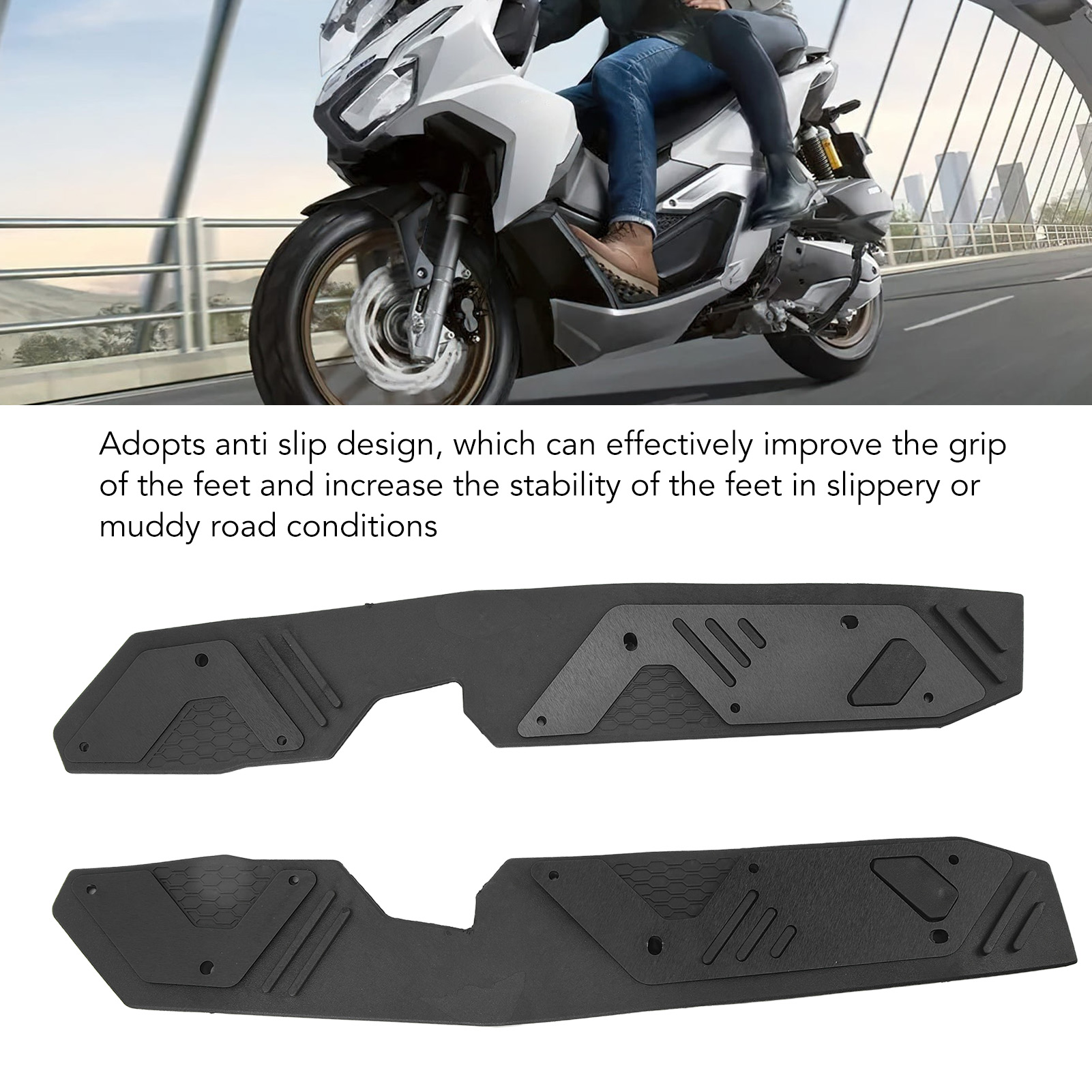 (Black)1Pair Motorcycle Footrest Pedal Pad Anti Slip Front Floorboards