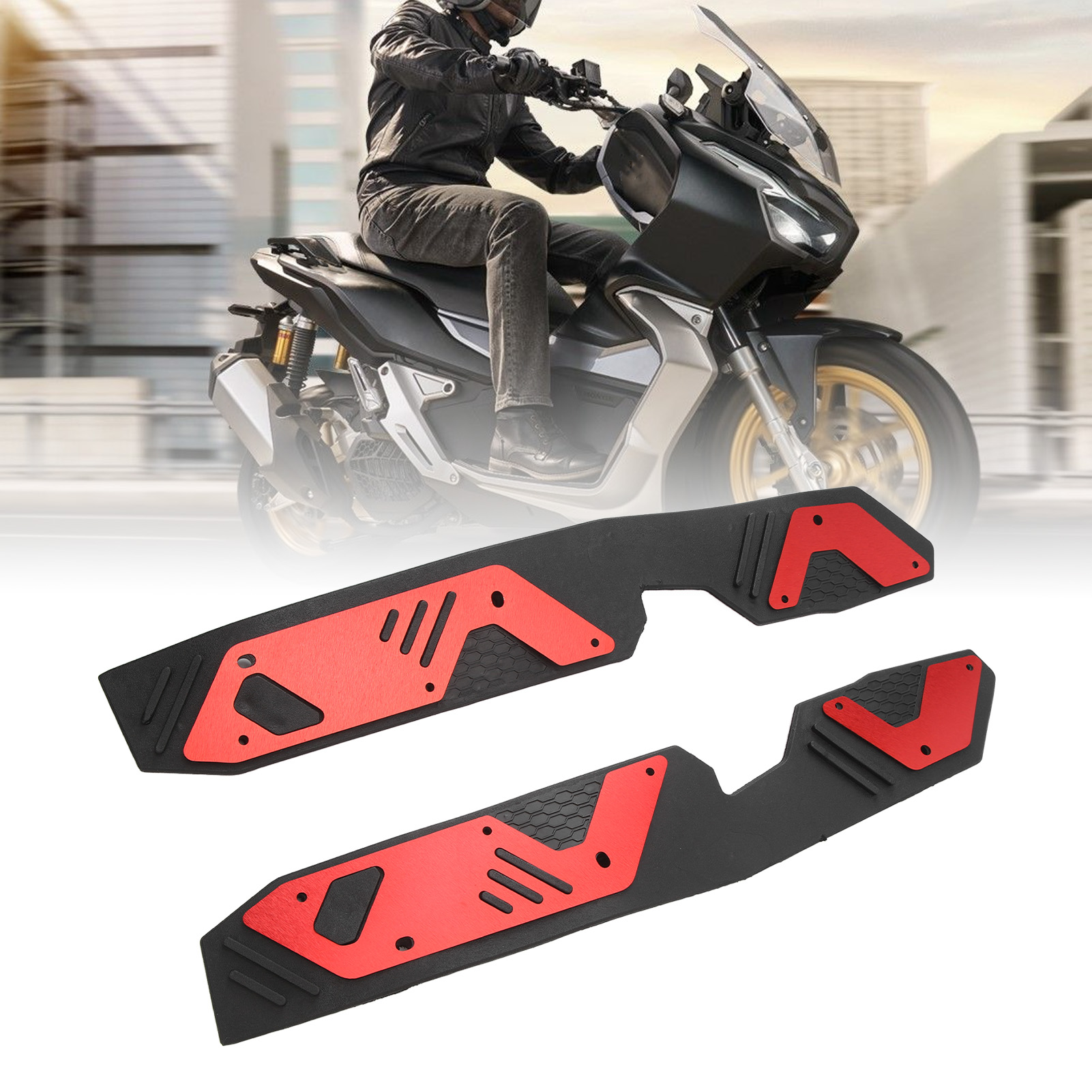 (Red)1Pair Motorcycle Footrest Pedal Pad Anti Slip Front Floorboards