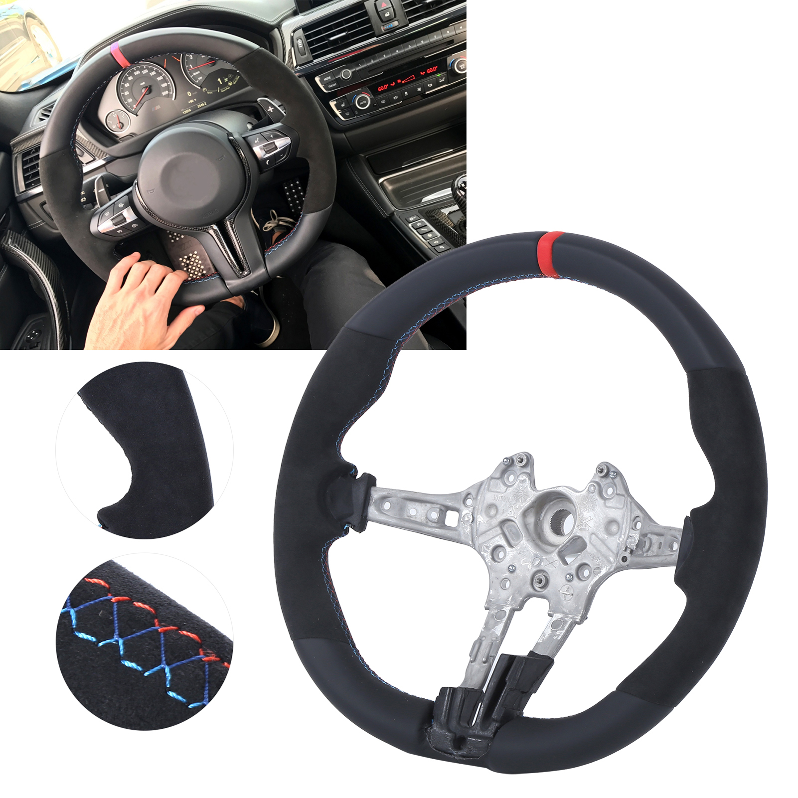M Performance V2 Flat Bottom Nappa Suede Steering Wheel For F8X M2 M3 M4 - Picture 14 of 16