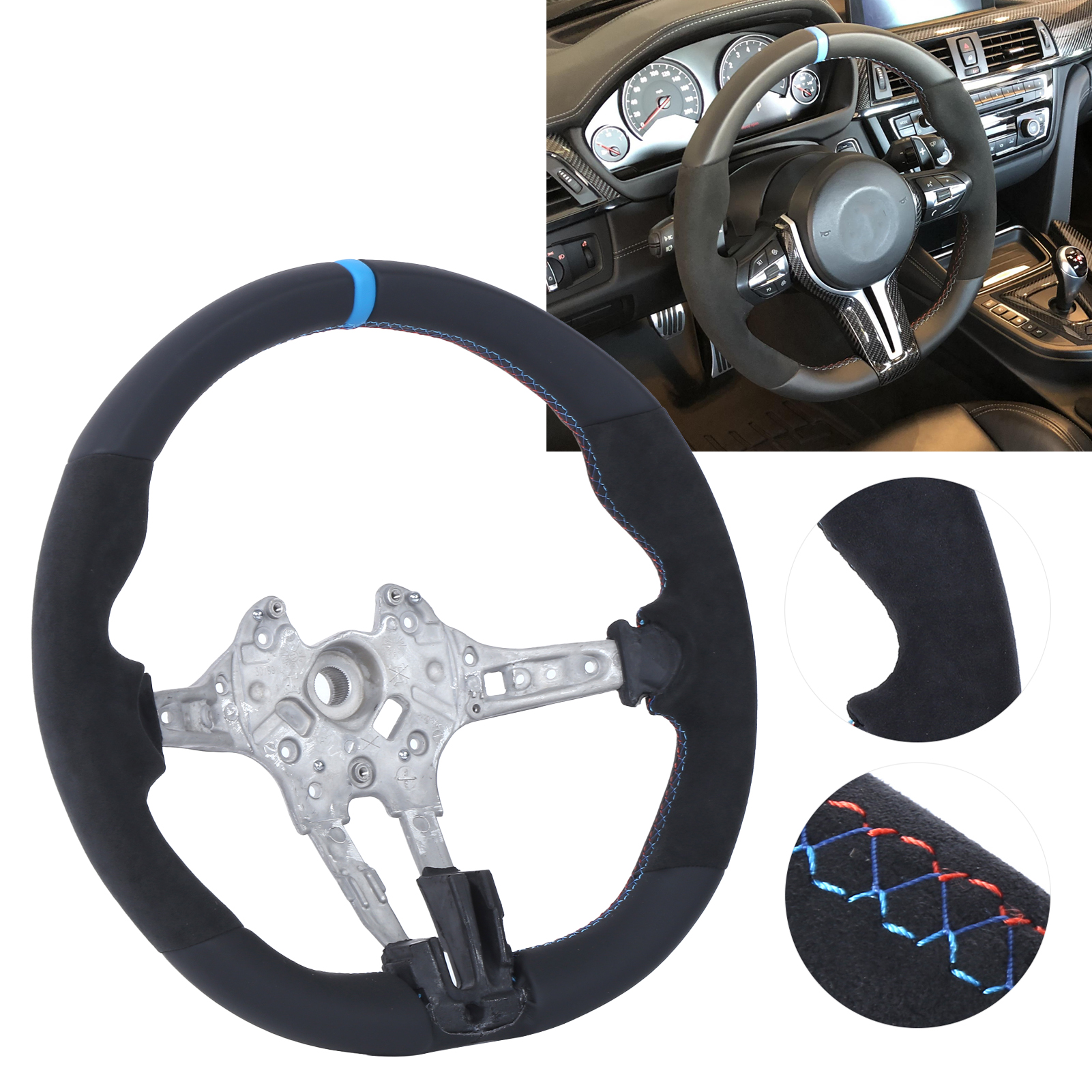 M Performance V2 Flat Bottom Nappa Suede Steering Wheel For F8X M2 M3 M4 - Picture 13 of 16